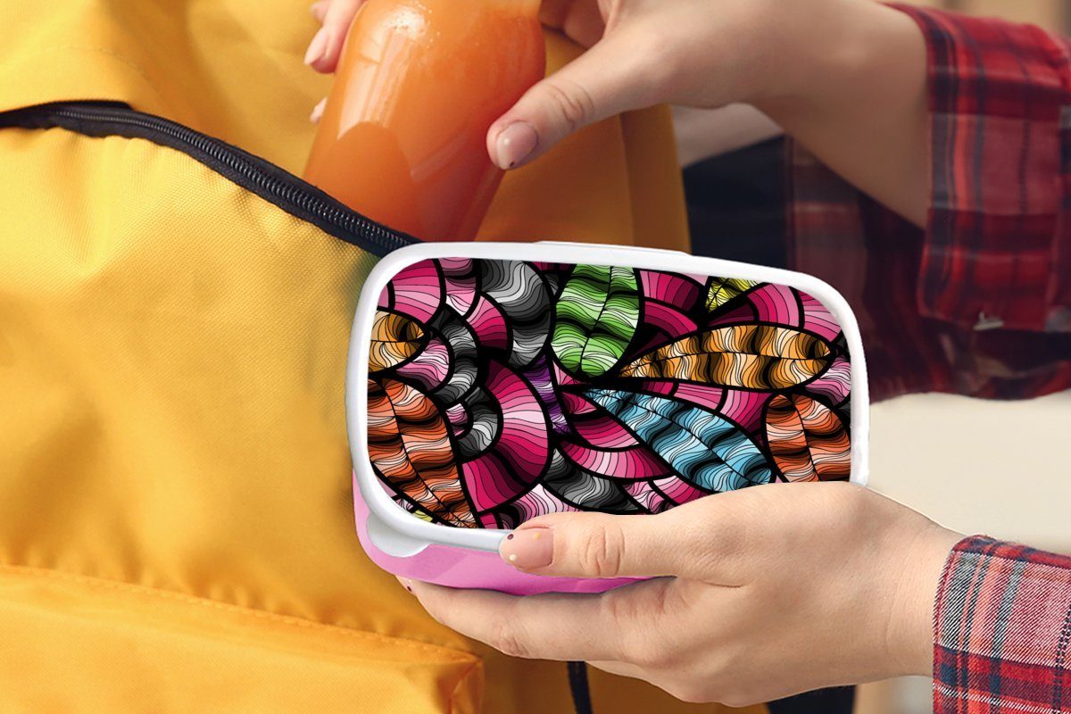 Brotbox Snackbox, für rosa Erwachsene, - Pflanze Kunststoff, Brotdose Mädchen, MuchoWow - Dschungel, Kunststoff Muster Kinder, (2-tlg), - Lunchbox Abstrakt