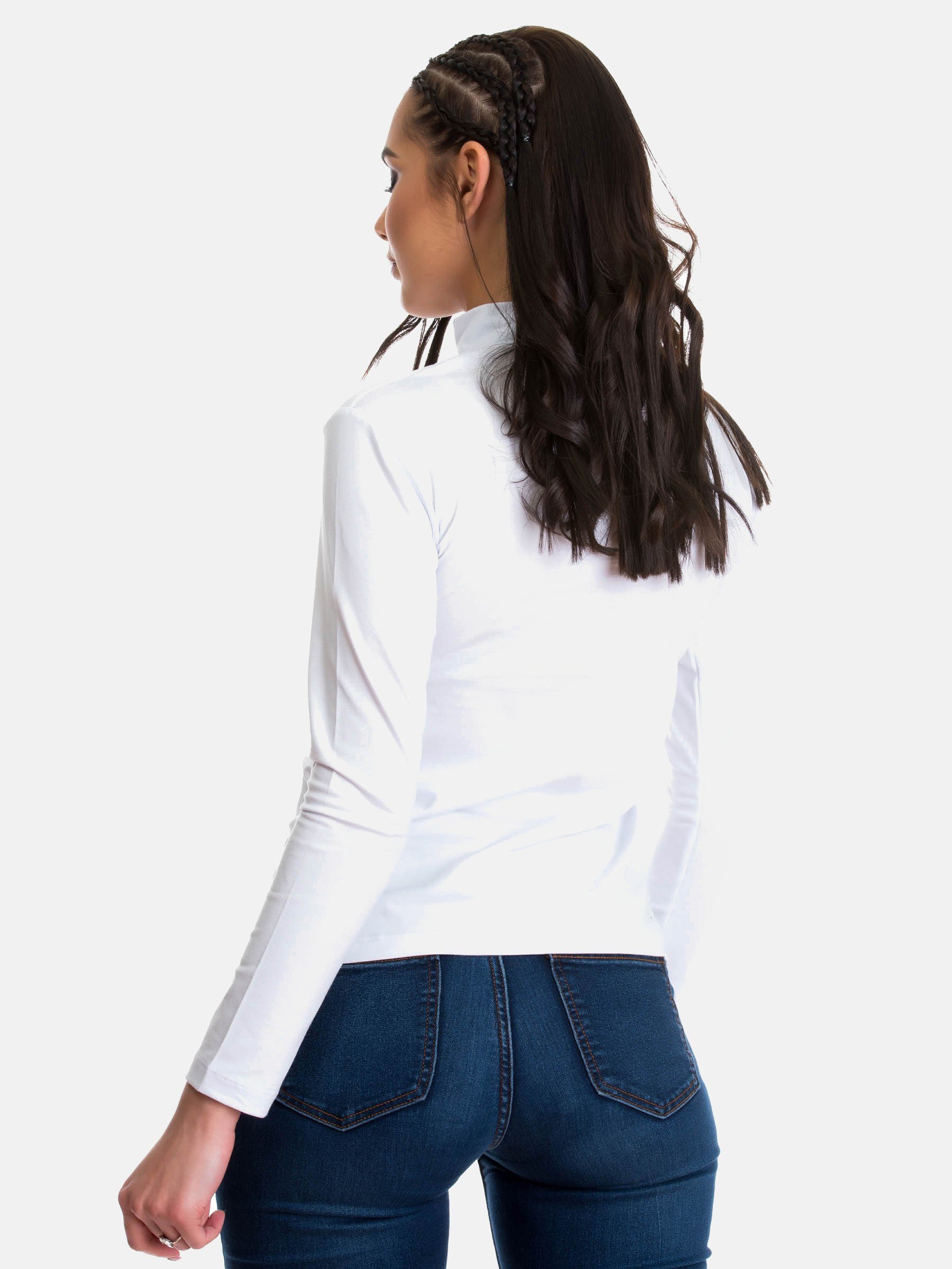 Evoni Langarmshirt Halbkragen Baumwolle Basic-Shirt günstig online kaufen