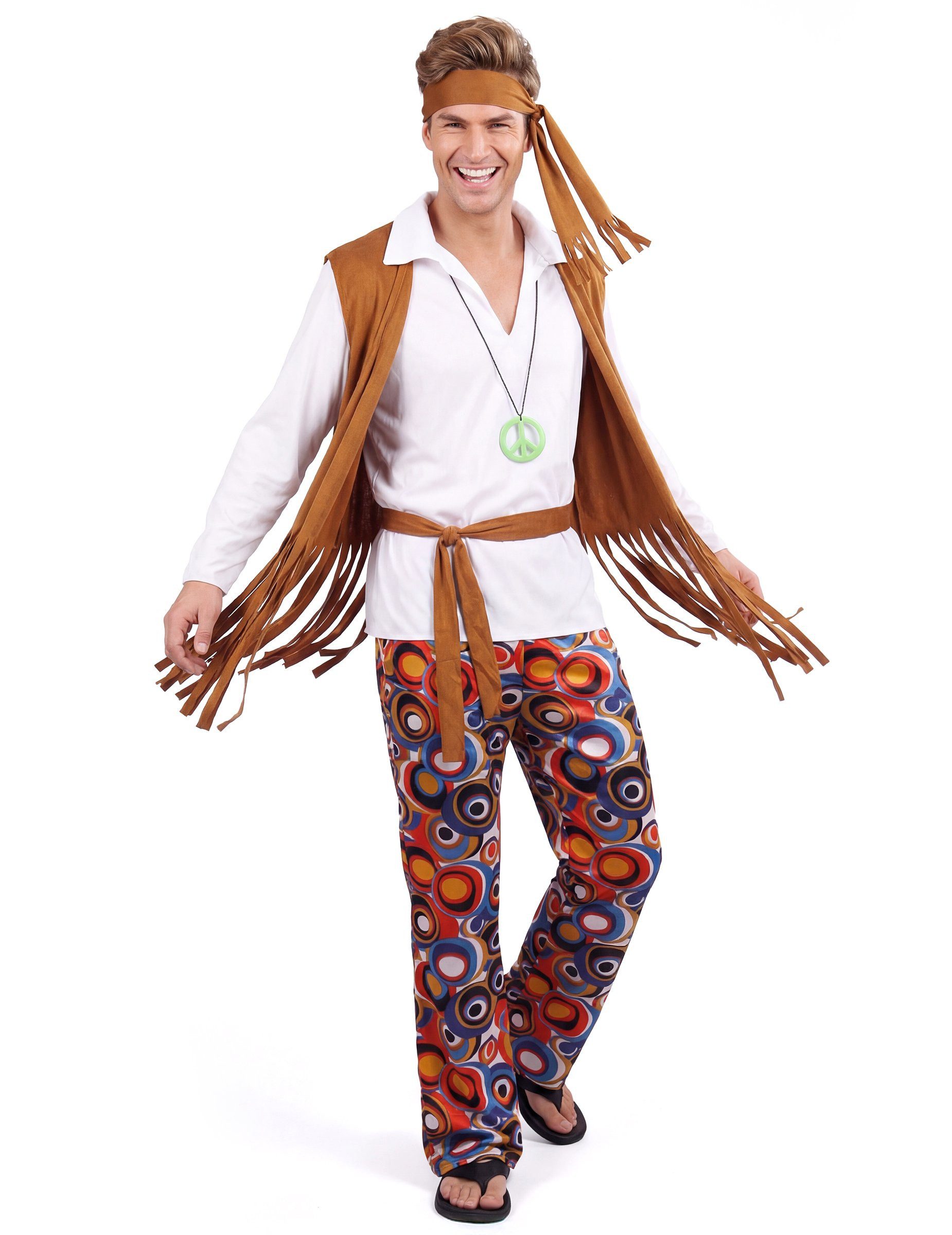 JADEO Kostüm 60er-Jahre-Kostüm Hippie beige-bunt
