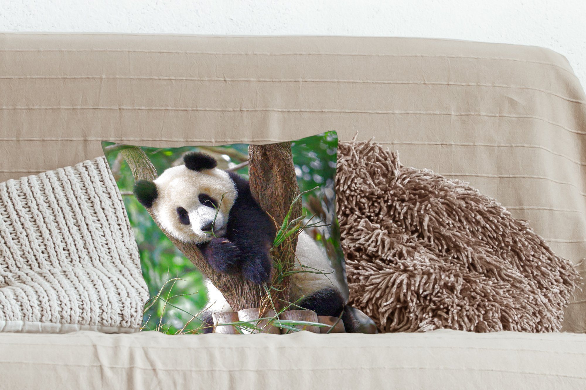 - Panda Zierkissen Schlafzimmer, Dekokissen Wohzimmer, Tiere Deko, - Sofakissen Dschungel MuchoWow mit für Füllung Natur, -