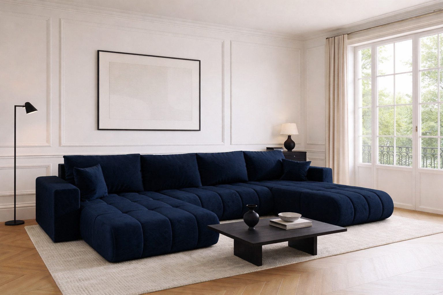 Kaiser Möbel Ecksofa U-Form Sofa mit Schlaffunktion im Veloursstoff Monolith MILO U PREMIUM, U-Form,Samtweiche Veloursoberfläche,Wasser- und schmutzabweisend
