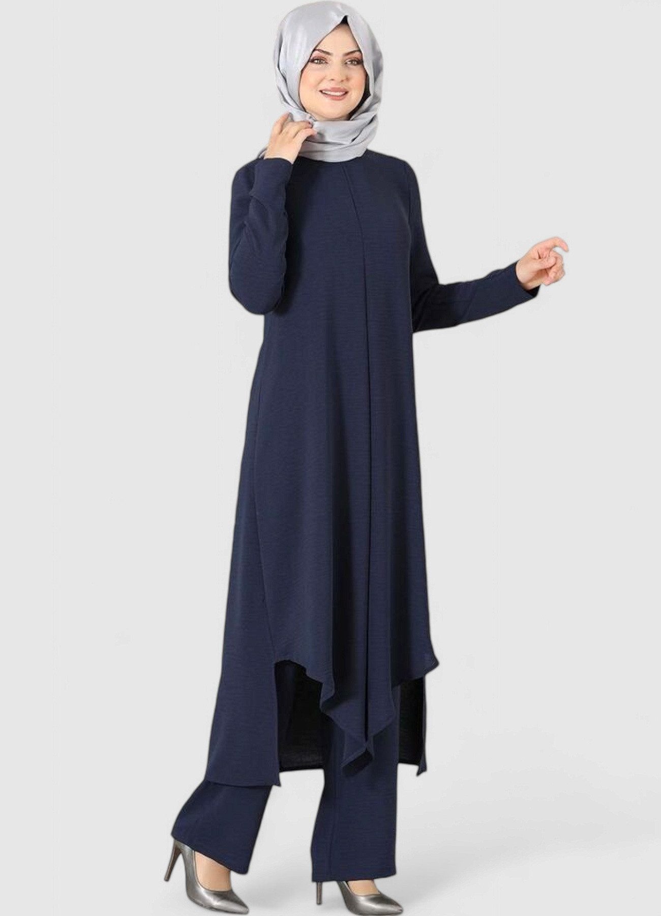 Modavitrini Longtunika Damen Zweiteiler Set mit weiter Hose - Modest Fashion (Zweiteilig) Blickdicht, knitterfrei, elastischer Hosenbund