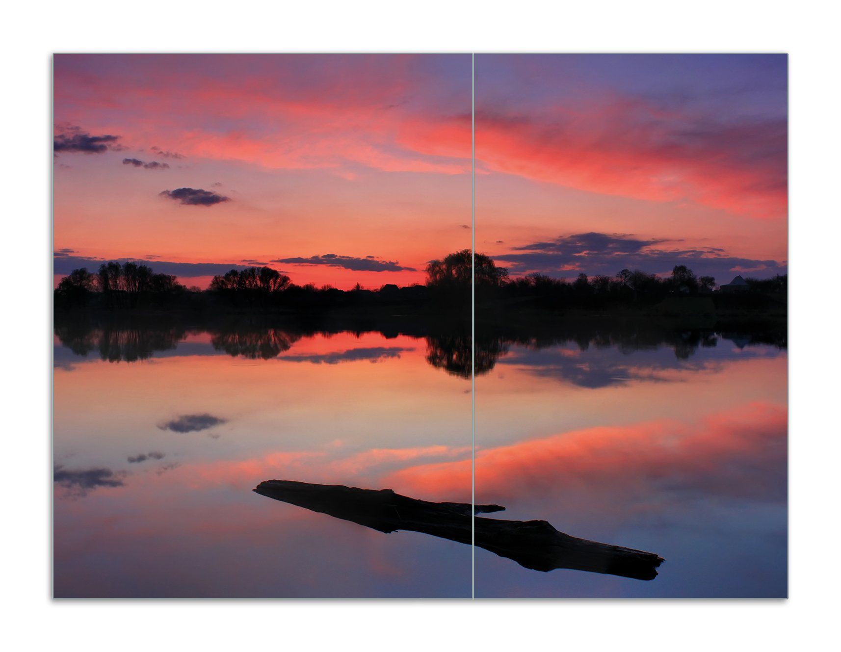 Wallario Herd-Abdeckplatte Abendhimmel über einem See, ESG-Sicherheitsglas, (Glasplatte, 2 tlg., inkl. 5mm Noppen), verschiedene Größen