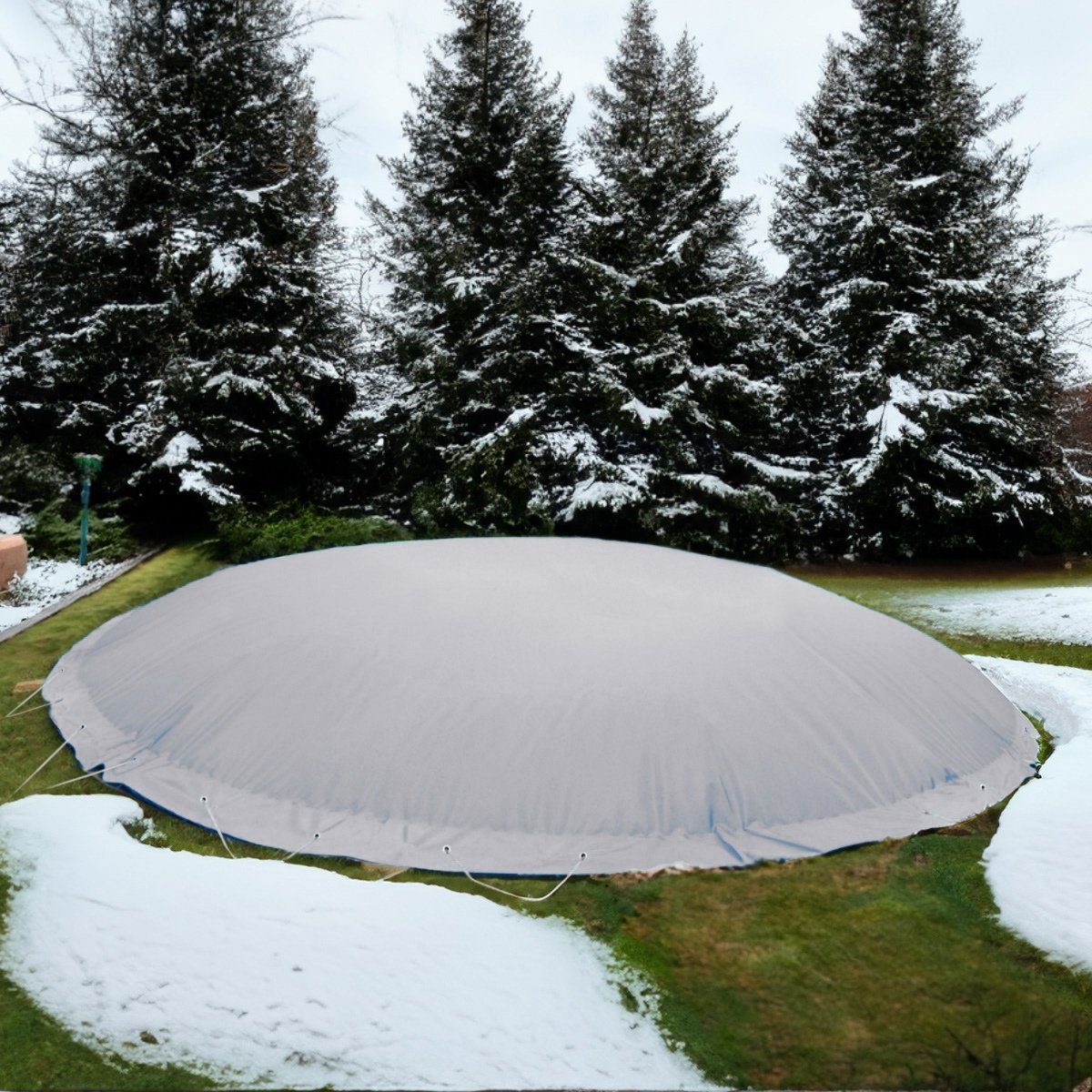 Pool-Abdeckplane Aufblasbare Poolabdeckung Rund Grau Überwinterung Luft Kissen Pool