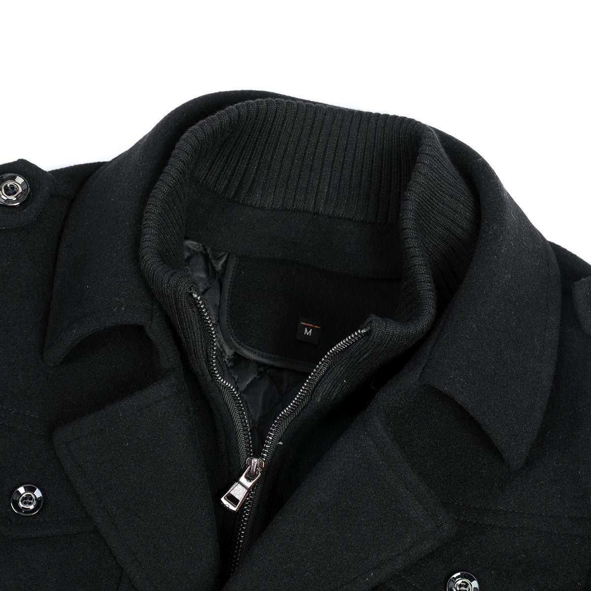 Allthemen Kurzmantel Herren Slim Fit Wollmantel mit abnehmbarem Doppelkragen Wintermantel