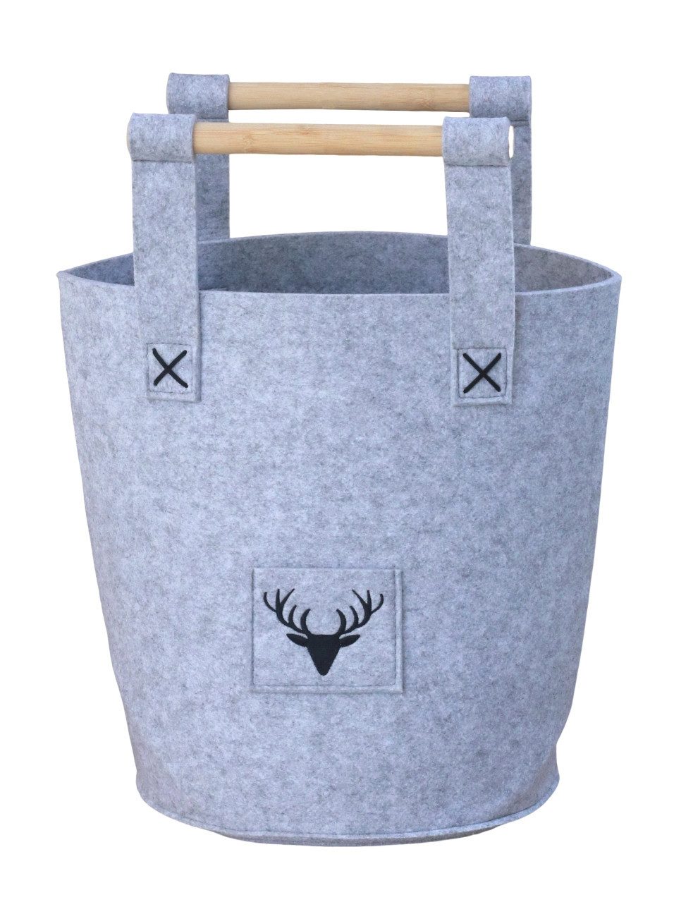Holztragetasche TrendLine Holzkorb Filz Ø 28 x 35 cm grau