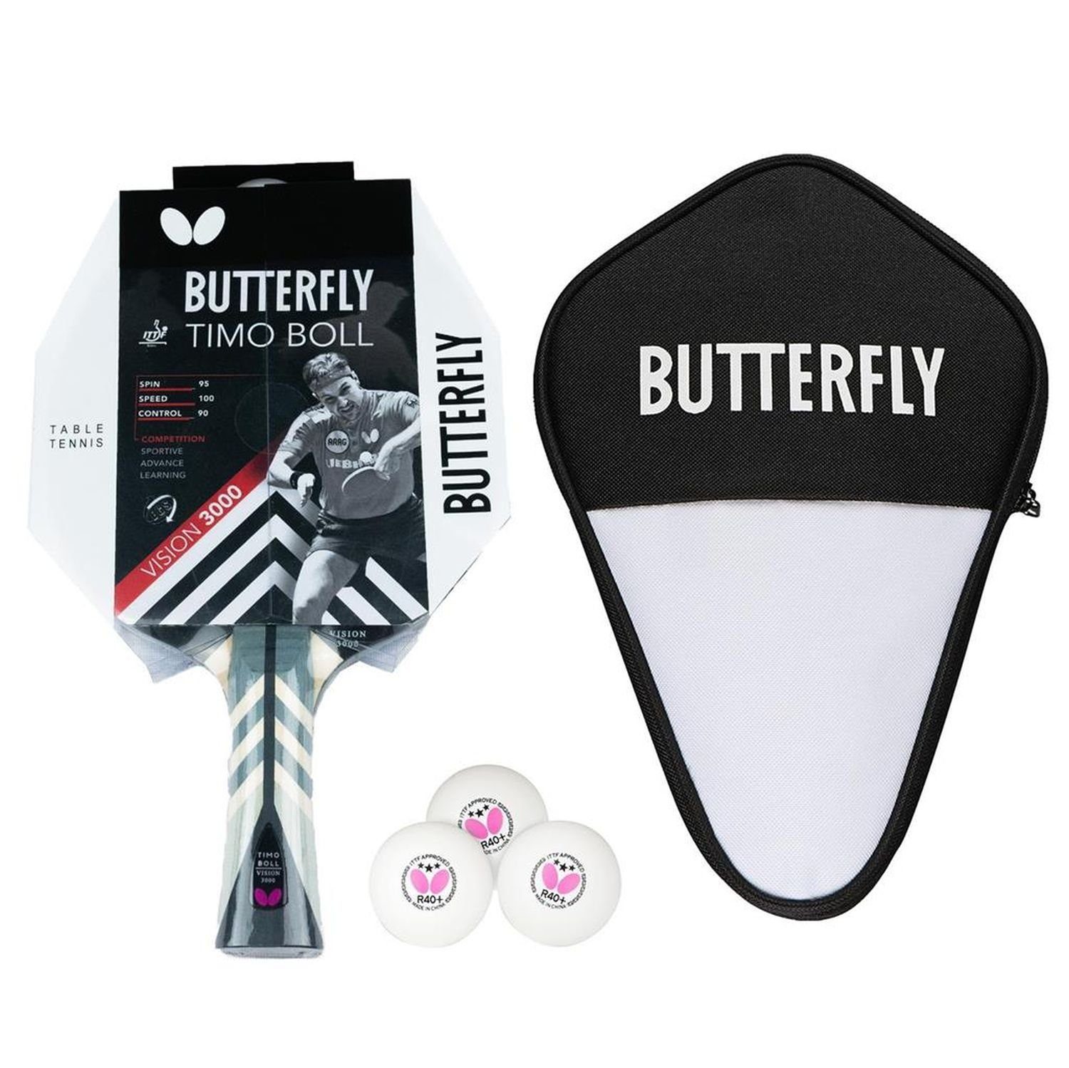 Tischtennisschläger 1x Timo Boll Vision 3000 + Cell Case 1 + Bälle