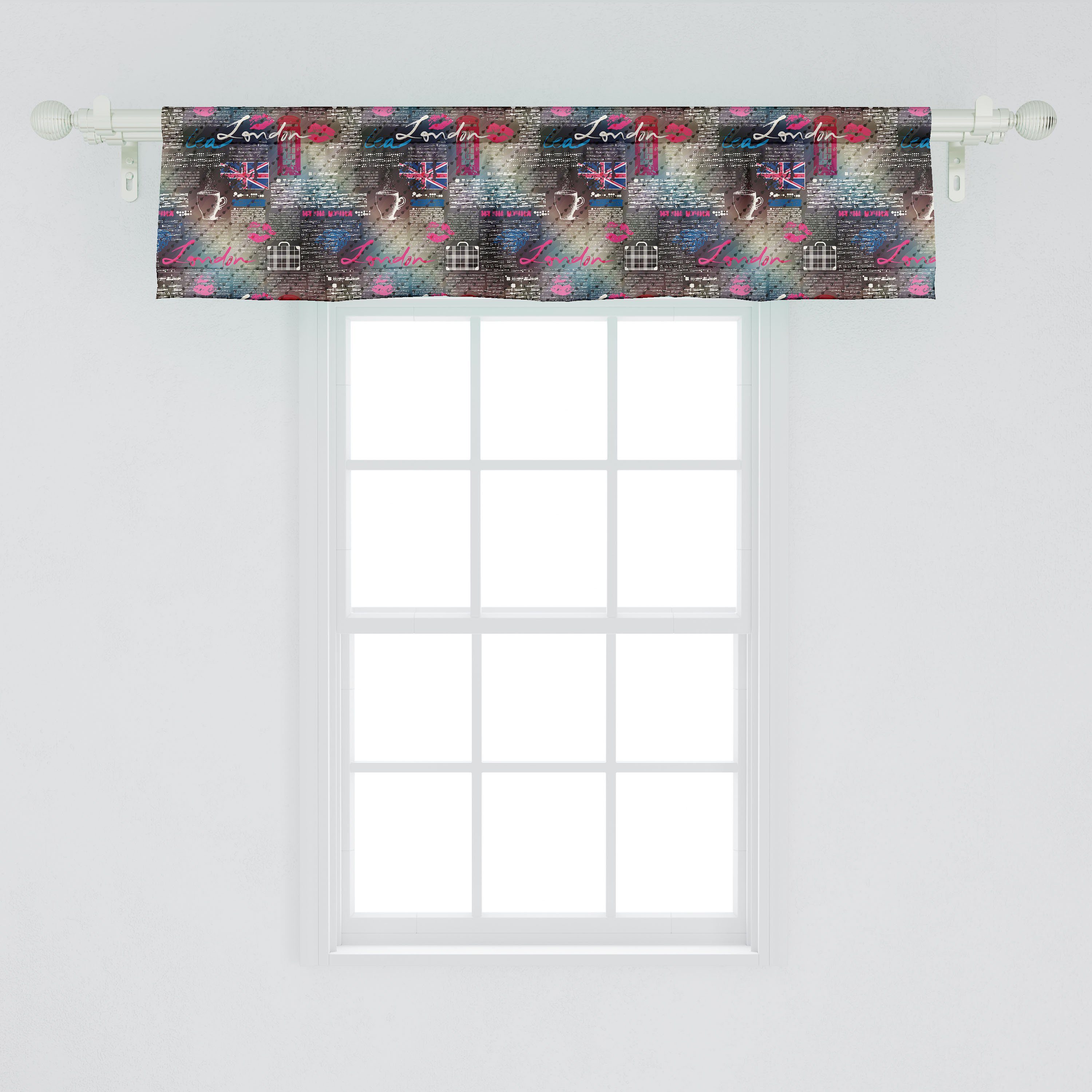 Stangentasche, mit Abakuhaus, für Grunge-Zeitungs-Collage Dekor Volant Scheibengardine Vorhang Schlafzimmer Küche London Microfaser,