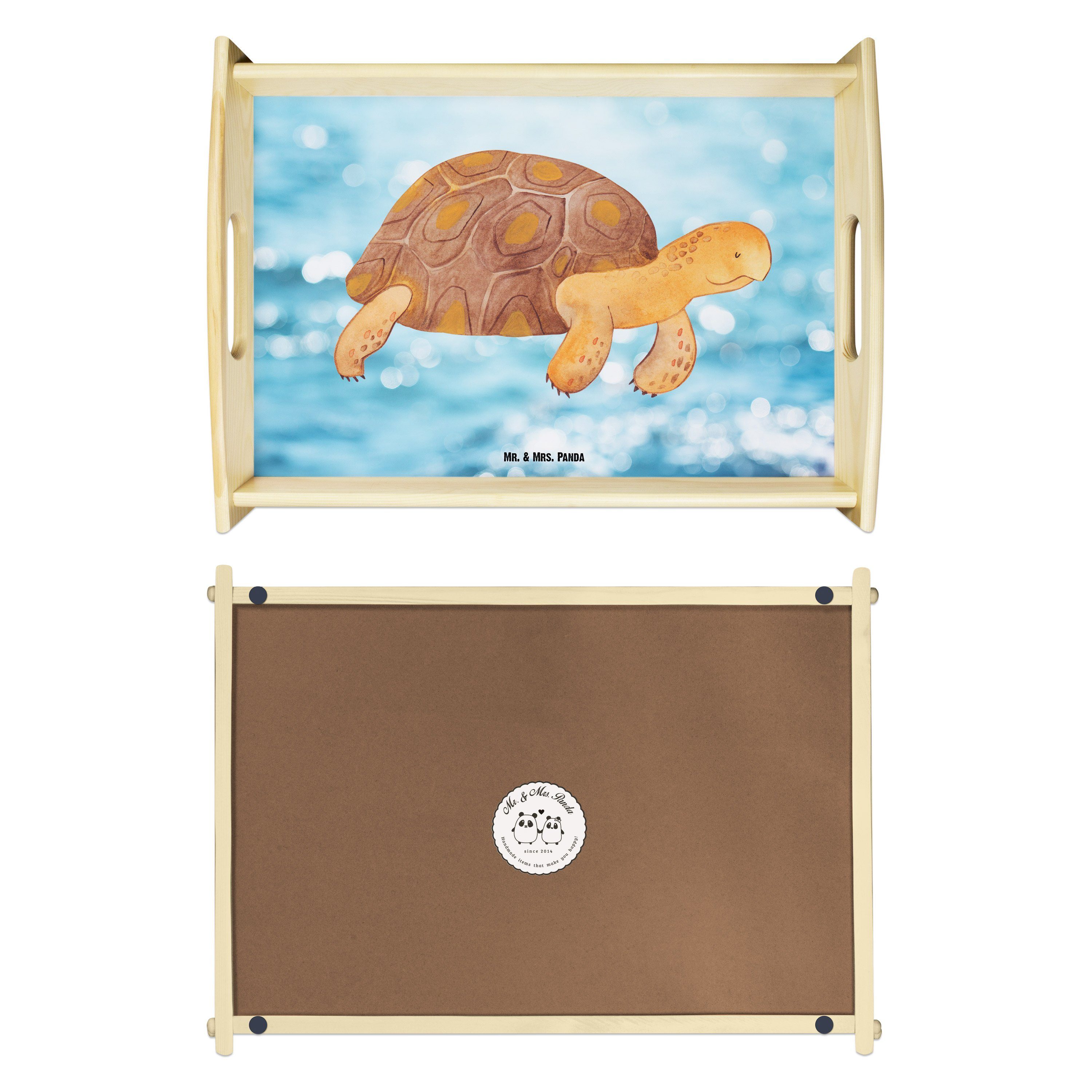 (1-tlg) Geschenk, Tablett Schildkröte los, lasiert, - get Oceanblue Küchentablett, - & Panda marschiert Echtholz Mr. Mrs.