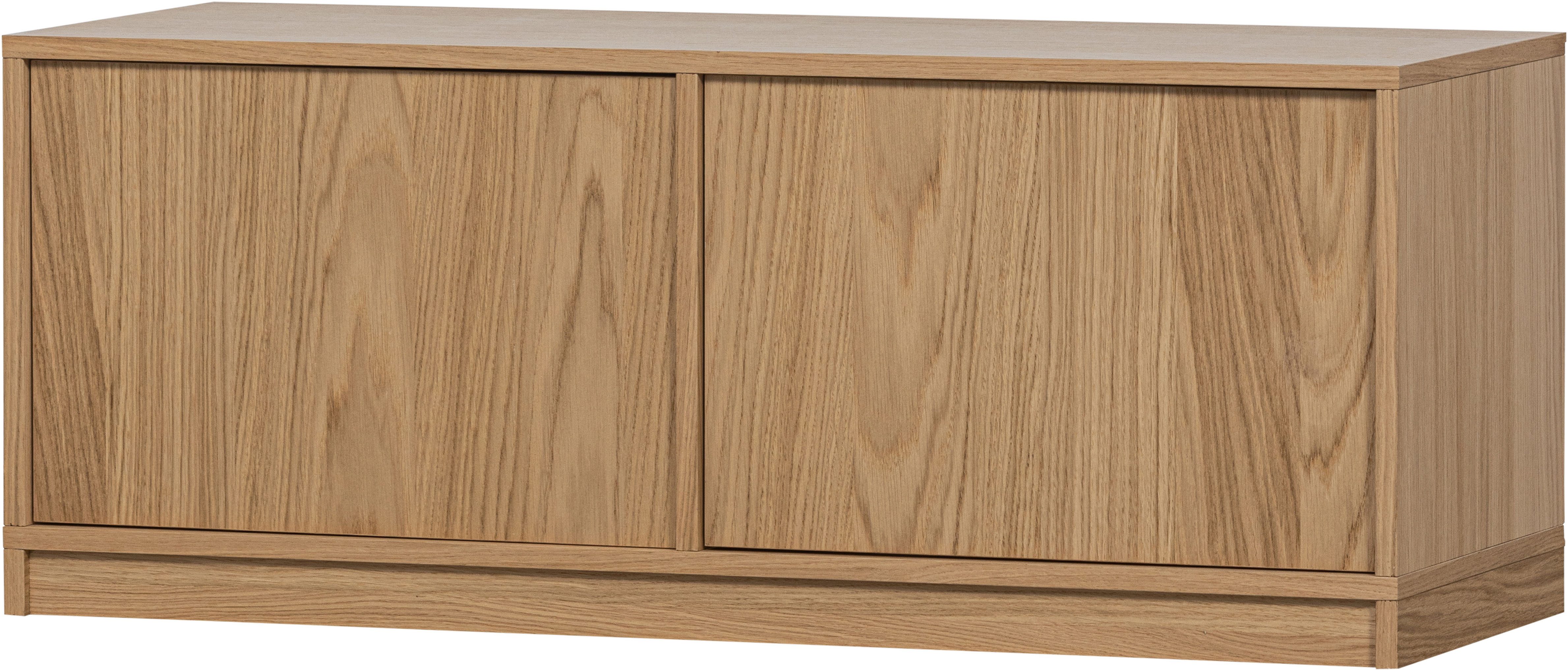 WOOOD Lowboard Modulair mit Eichenfurnier und Druckmechanismus B 110 x T 40 x H 44 cm, Tragkraft 15 kg pro Einlegeboden, sichtbare Maserung