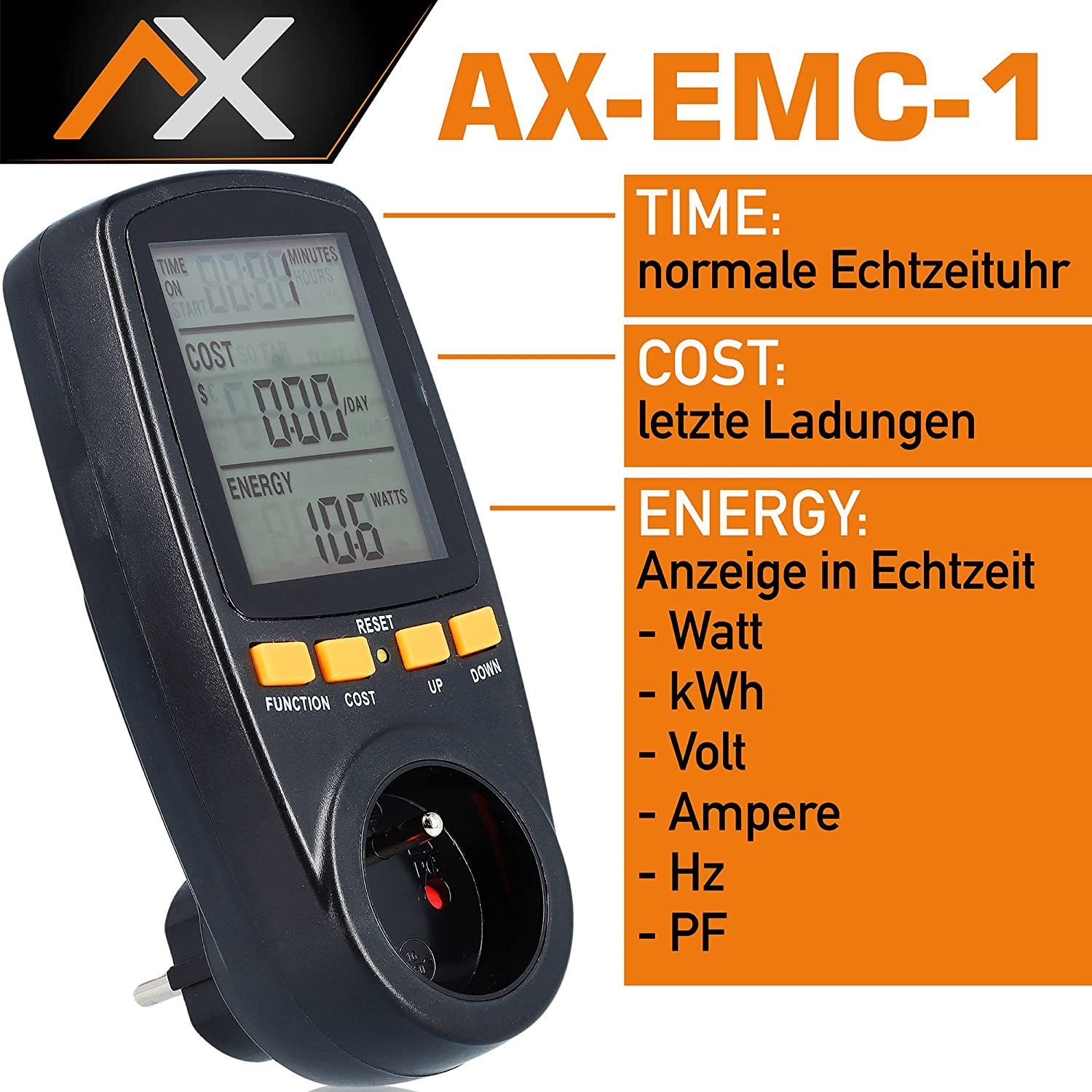 mit Strommessgerät Display, Strommessgerät - - Energiekostenmessgerät Stromverbrauchsmesser AX EMC-1 Stromzähler
