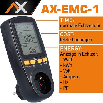 AX Strommessgerät EMC-1 Strommessgerät mit Display, Stromzähler - Energiekostenmessgerät - Stromverbrauchsmesser