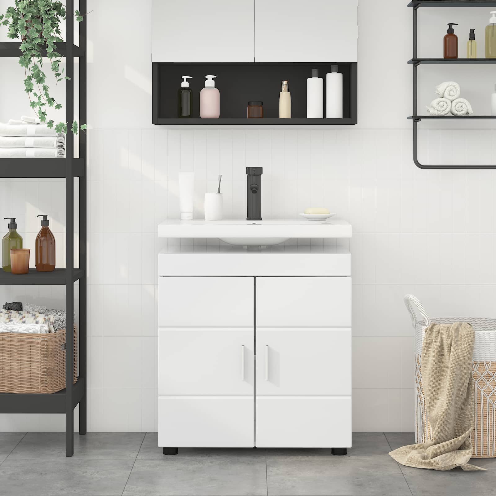 vidaXL Badezimmerspiegelschrank Badezimmerschrank-Set TULUM Hochglanz Weiß 60 x 34 x 63 cm (1-St) – Bild 4 von 5