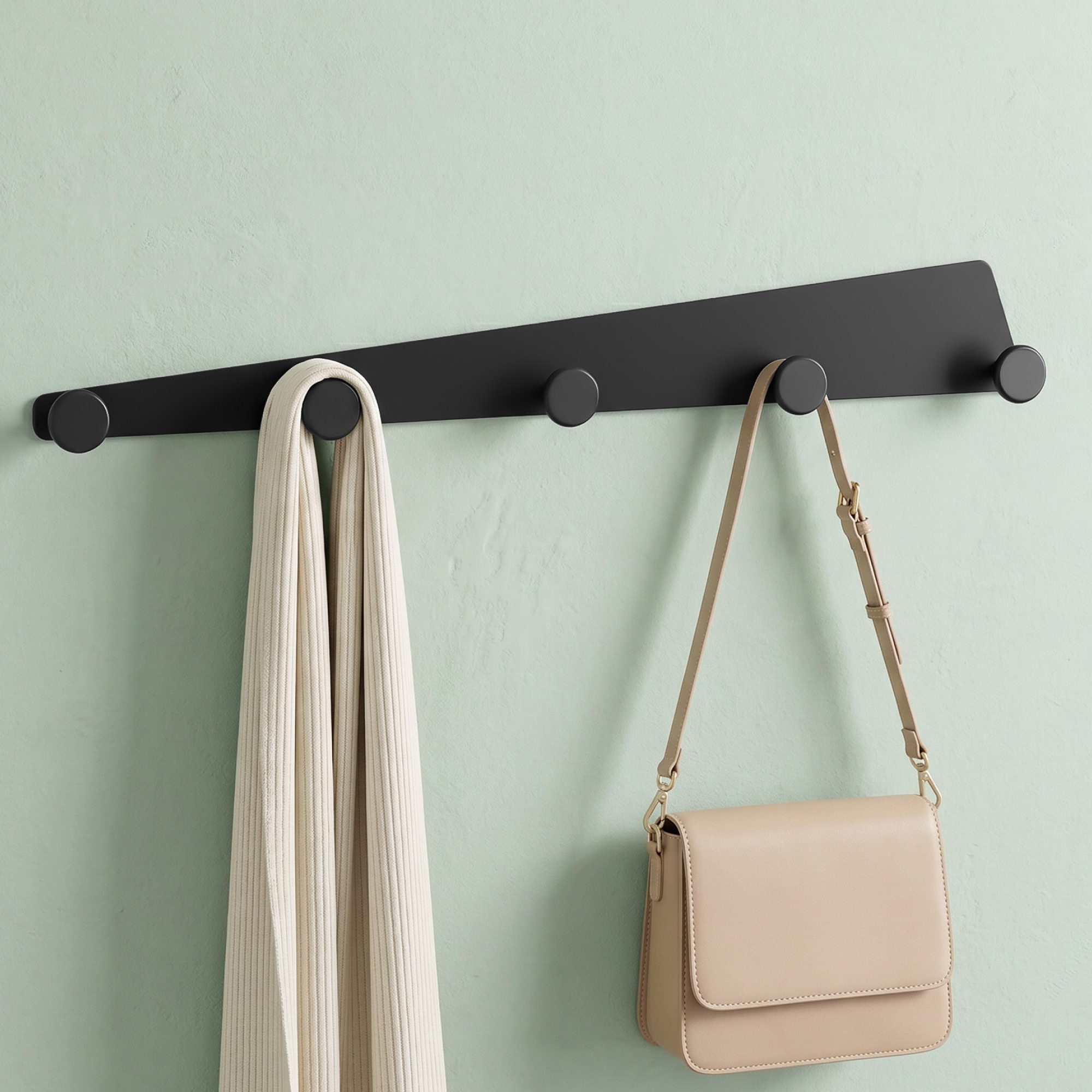 Mai & Mai Garderobenleiste Garderobenhaken Wandgarderobe mit 5 Haken Aluminiumlegierung Stalo-18, Kleiderhaken zum Bohren oder Kleben, Hakenleiste 40cm