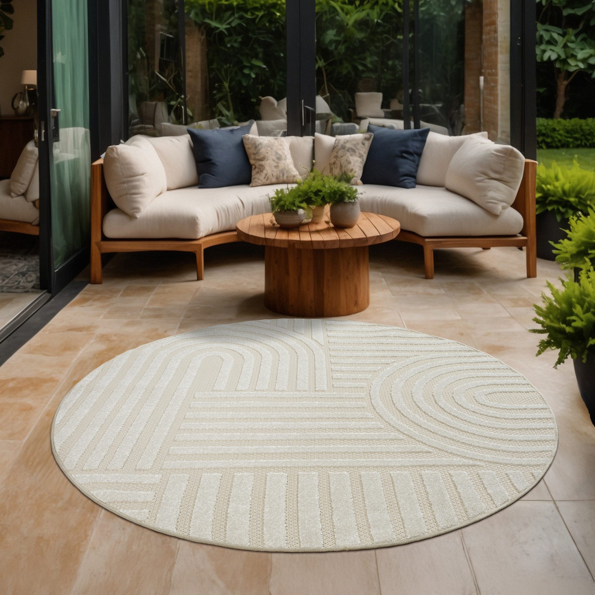 Sanat Teppich Berlin, rund, Höhe: 6 mm, In -und Outdoor geeignet, Außenbereich,Terasse, Balkon, modern