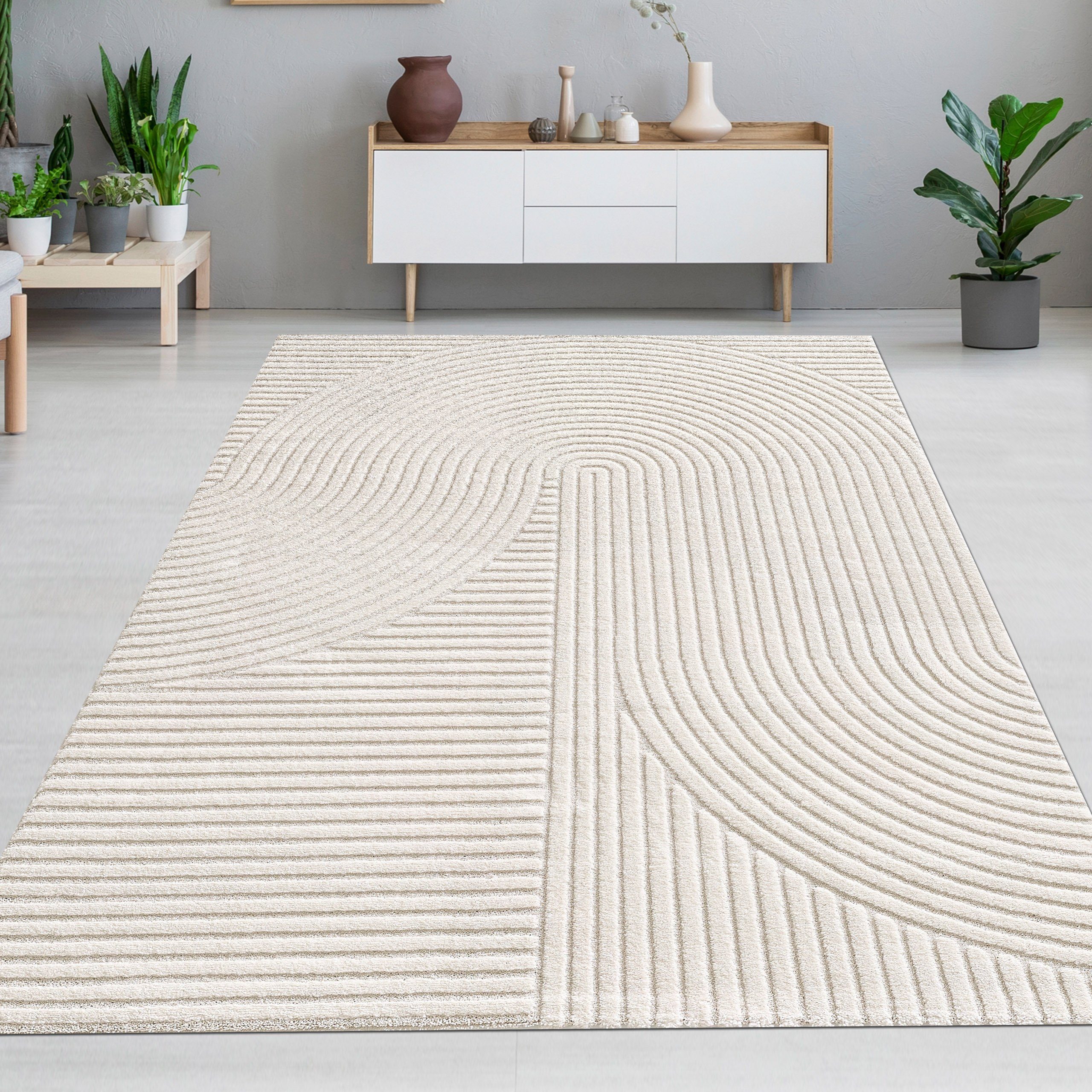 in Höhe: 14 rechteckig, Teppich Creme Carpetia, 3D mit Muster, mm Teppich Moderner