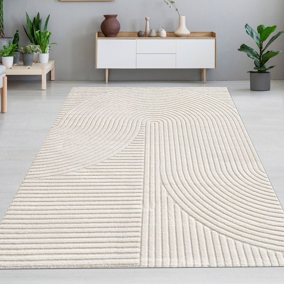 Teppich Moderner Teppich in Creme mit 3D Muster, Carpetia, rechteckig, Höhe:  14 mm