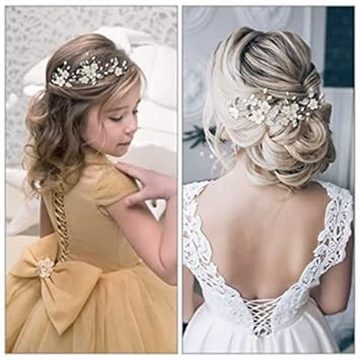 RefinedFlare Haarnadel Braut-Hochzeits-Haarspangen mit Blumen und Perlen (5er-Pack)