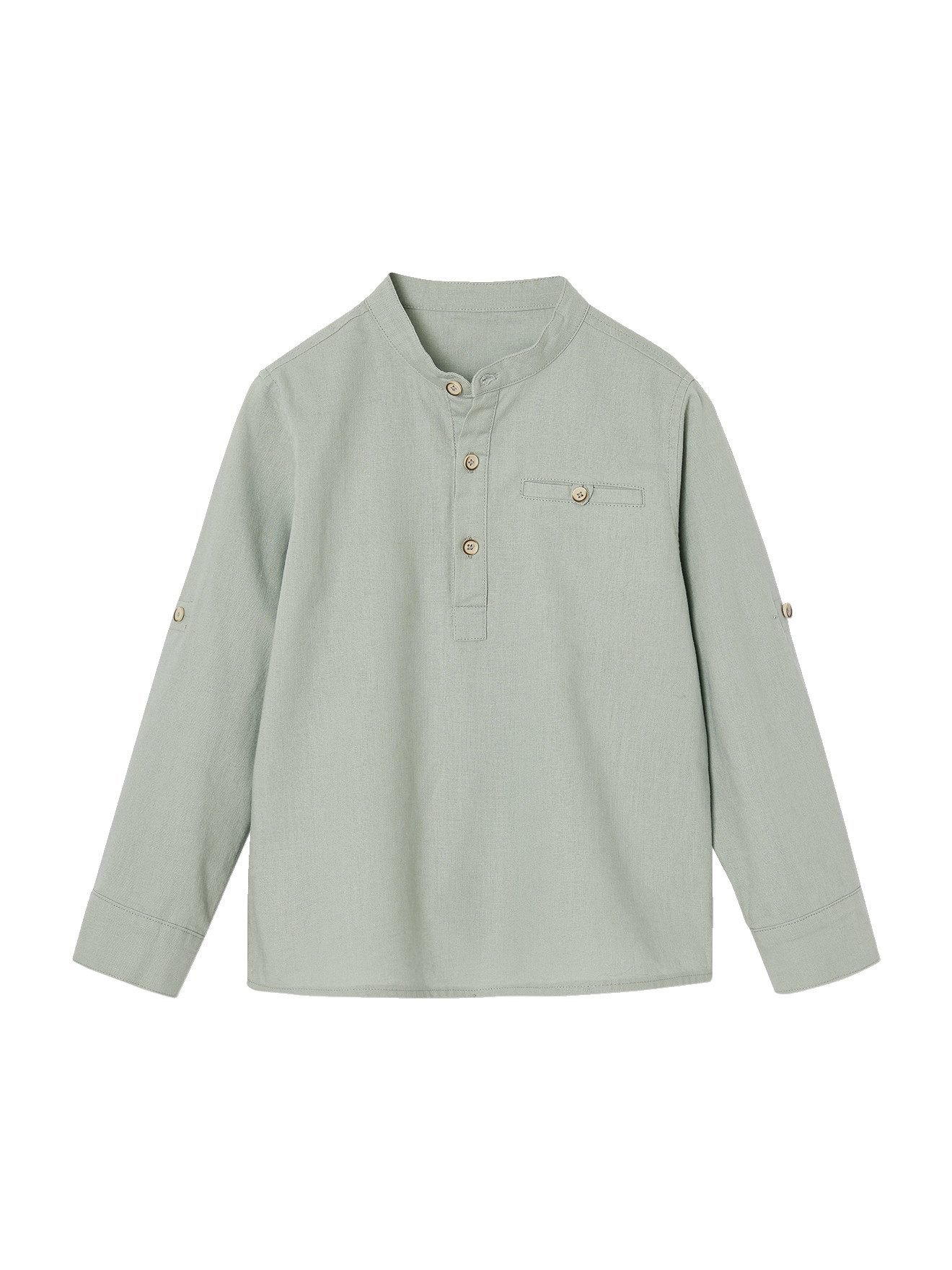 vertbaudet Langarmhemd Jungen Hemd aus Leinenmix mit verstellbaren Ärmeln verstellbare rmel