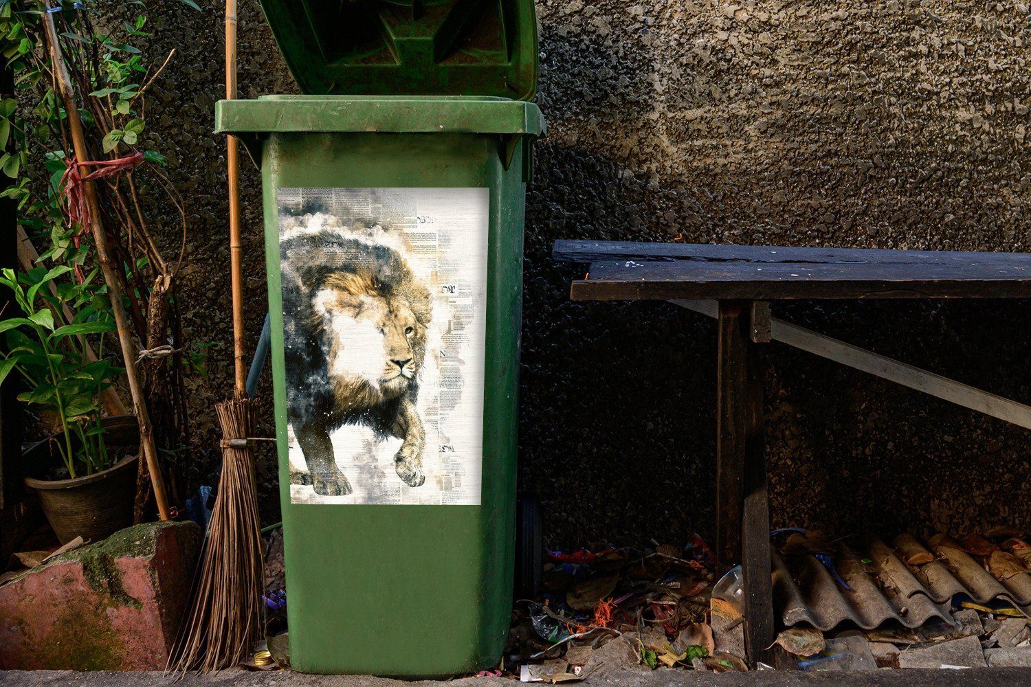 St), Container, Wandsticker Löwe MuchoWow - Sticker, Mülltonne, Rauch (1 - Abstrakt Abfalbehälter Mülleimer-aufkleber,