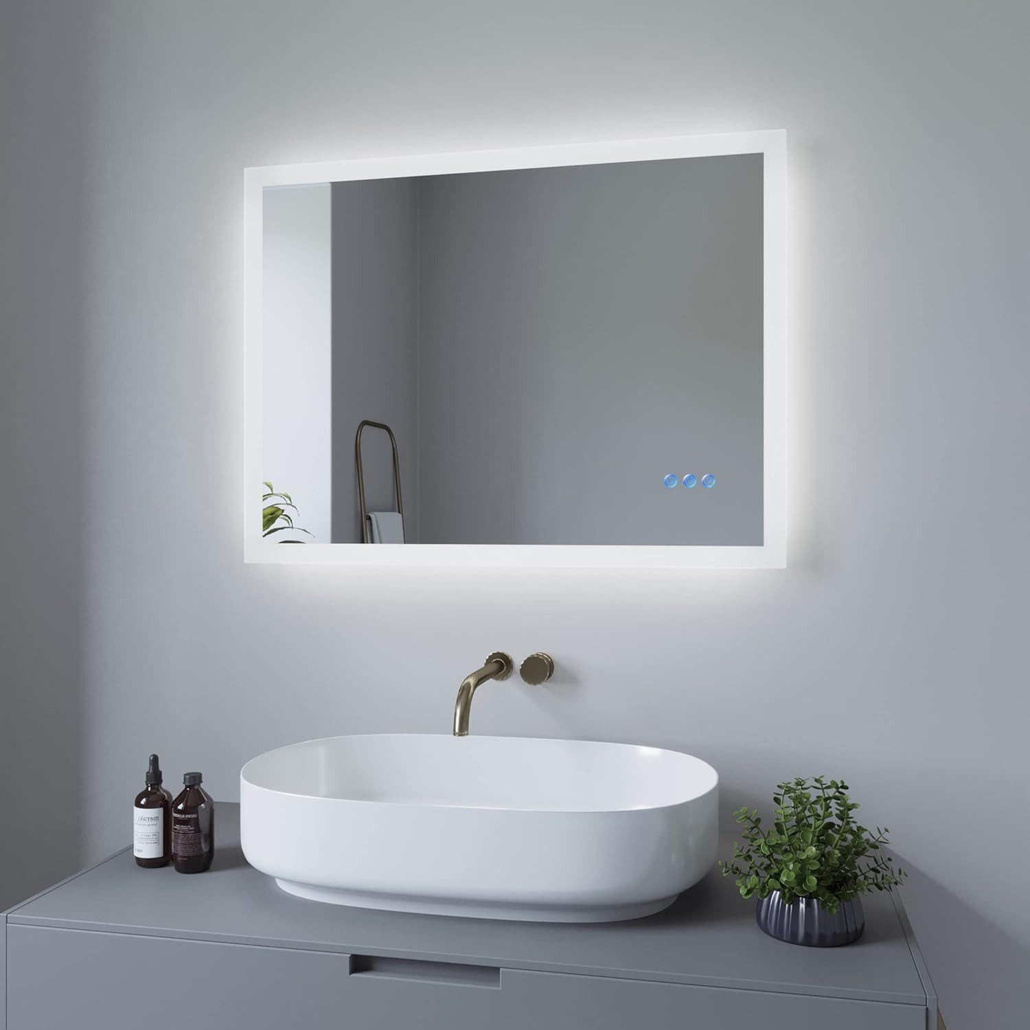 AQUABATOS Badspiegel LED Badspiegel mit Beleuchtung 80x60cm Badezimmerspiegel, Energiesparend Touch Schalter Kaltweiß Neutralweiß Warmweiß …