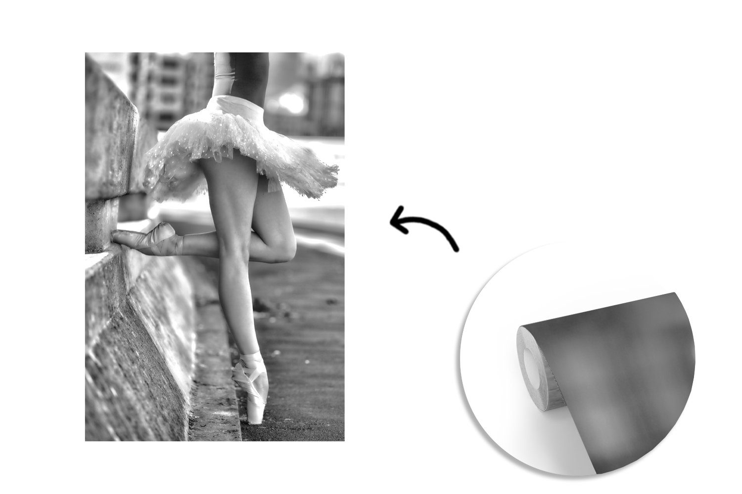 weiß, - Ballett für Schwarz Montagefertig St), Vinyl Ballerina bedruckt, Tapete - und (3 Matt, MuchoWow Wandtapete - Fototapete Tanz Wohnzimmer,