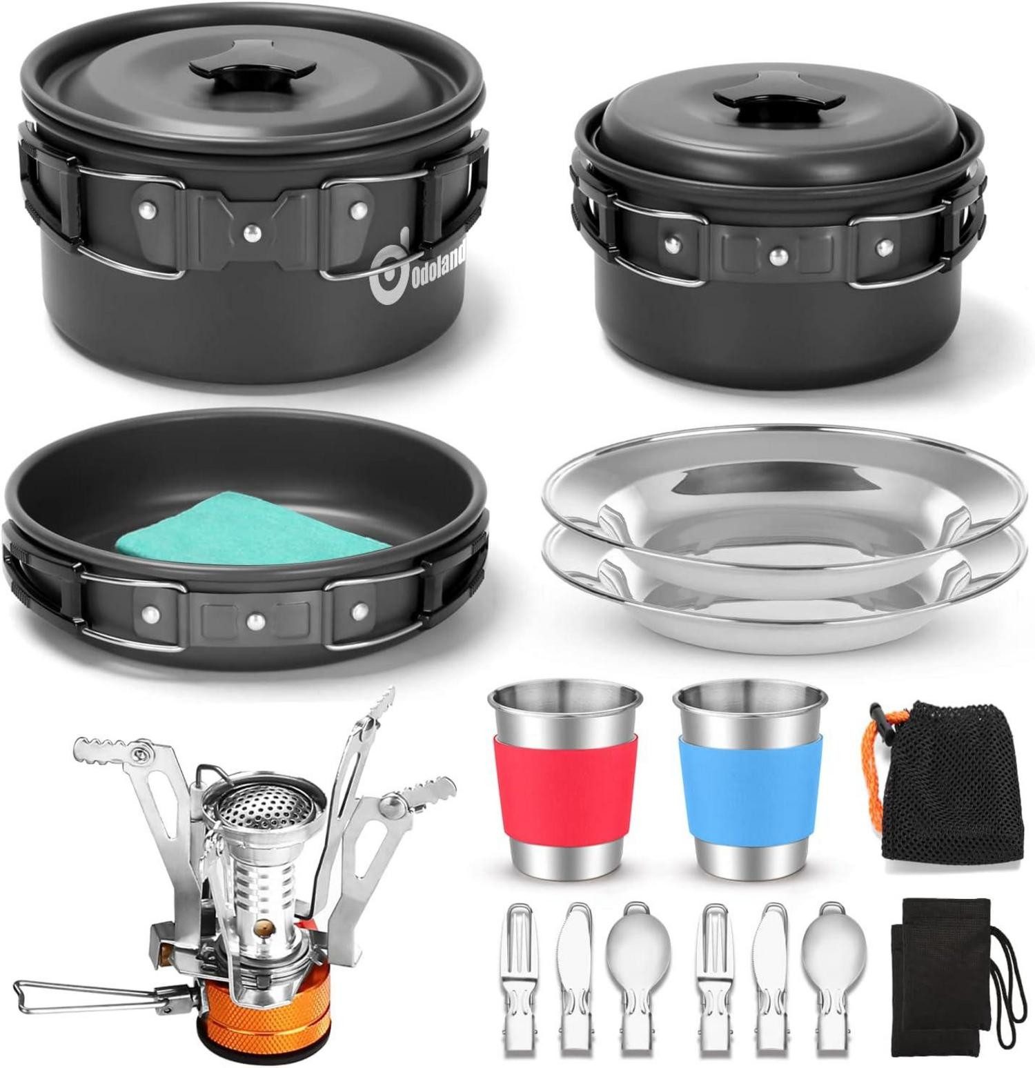 Campingstuhl Camping Kochgeschirr Set Töpfe Pfanne Besteck faltbar für Trekking
