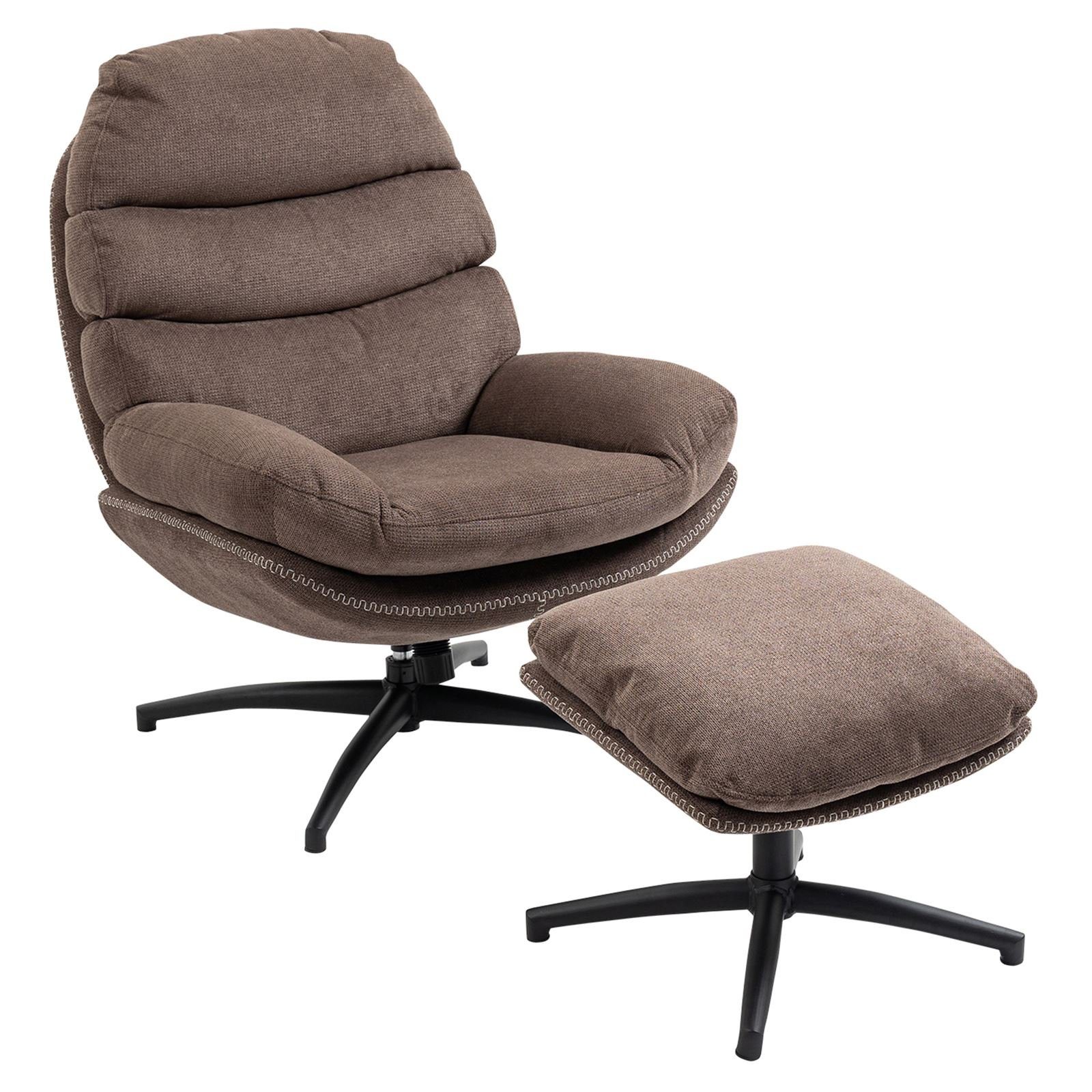 CARO-Möbel Relaxsessel, Relaxsessel mit Hocker Polstersessel Wohnzimmer Metall Stoff Modern braun