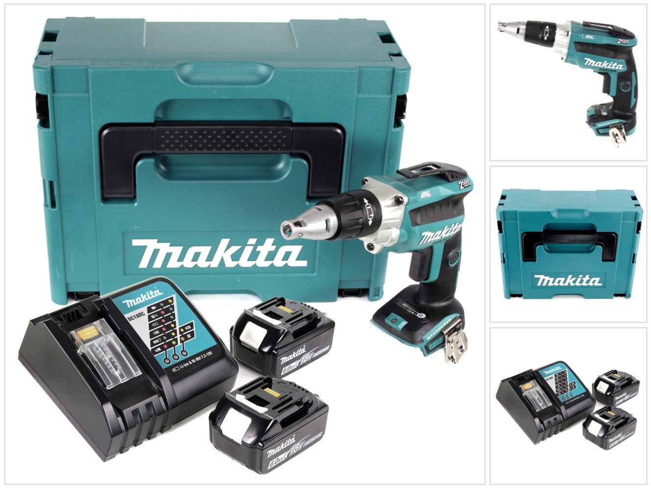 Makita Akku-Trockenbauschrauber DFS 250 RGJ Akku Trockenbauschrauber 18 V Brushless + 2x Akku 6,0 Ah