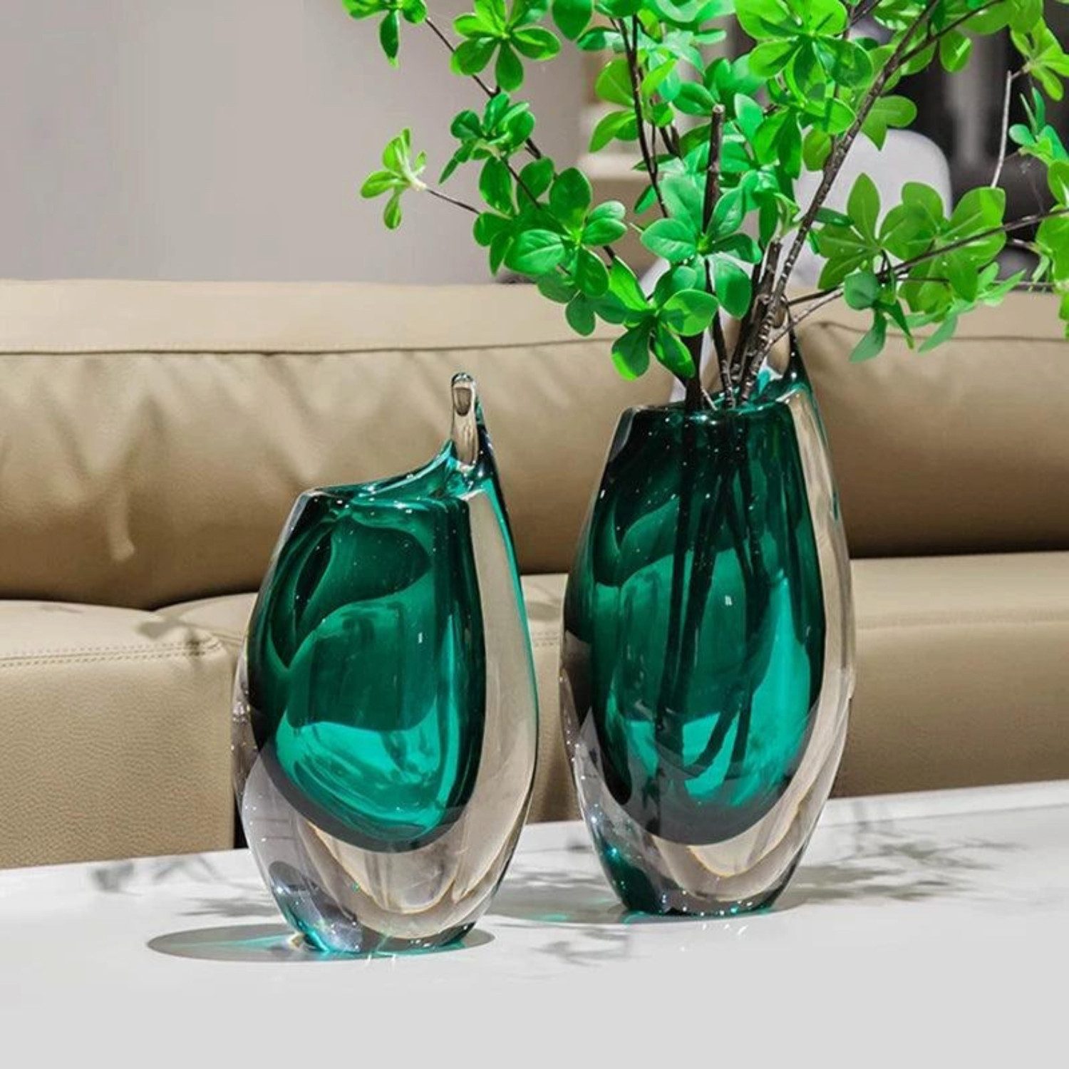Quality Elegance Dekovase Luxus Moderne Stil Vase – Handgeblasenes Murano Glas (Set, 2 tlg)