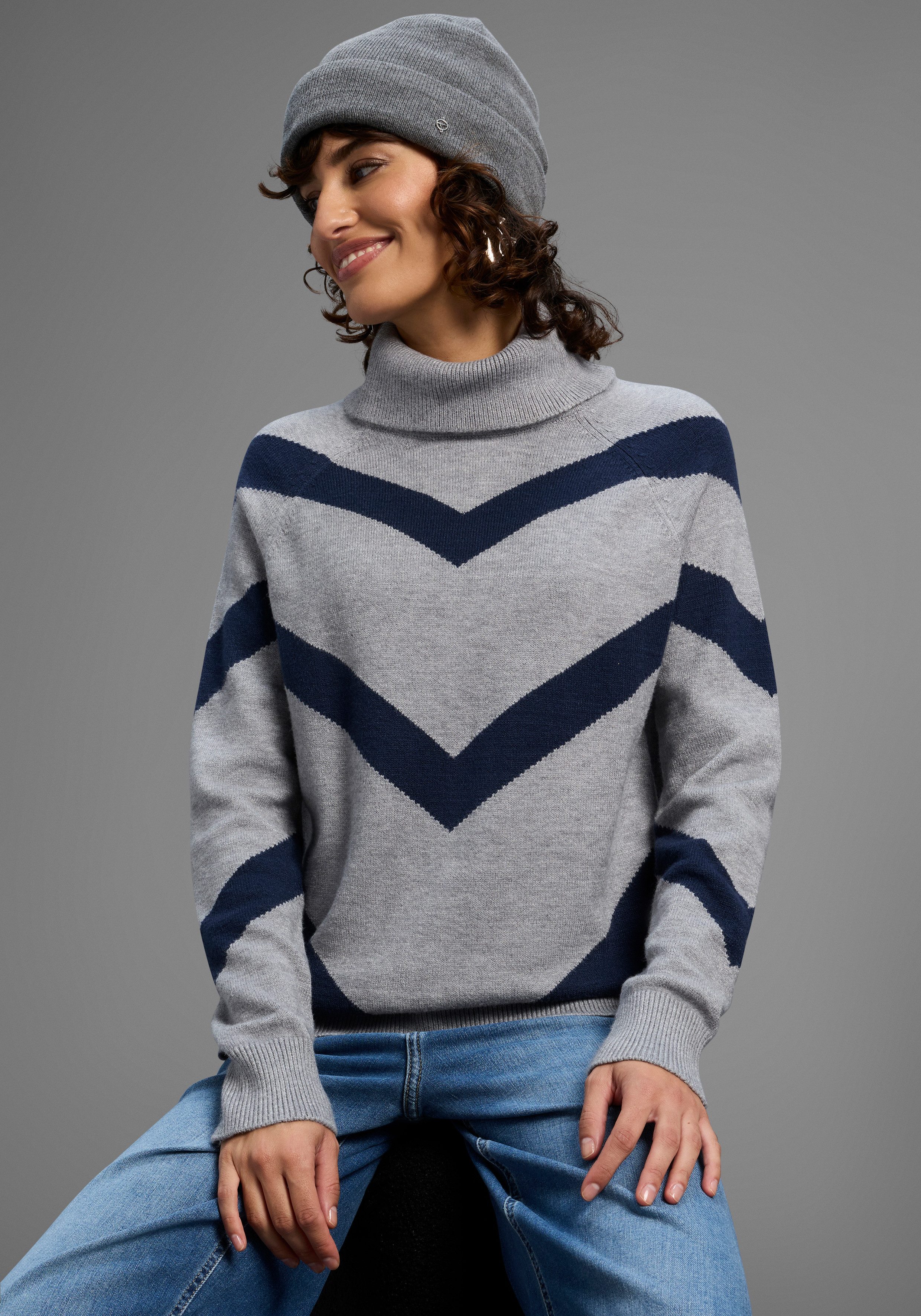 Laura Scott Rollkragenpullover kuscheliger Winterstrick mit lässigem Streif günstig online kaufen