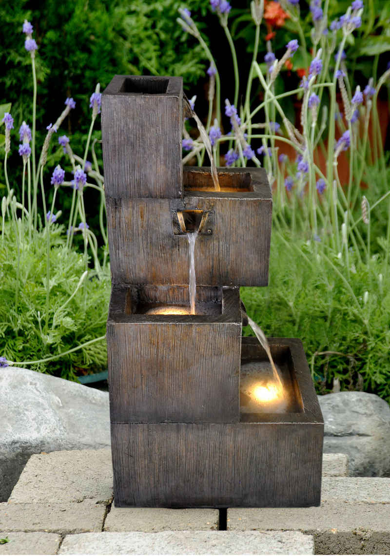 Wehmann Gartenbrunnen Kubus, Terrassenbrunnen mit LED-Beleuchtung
