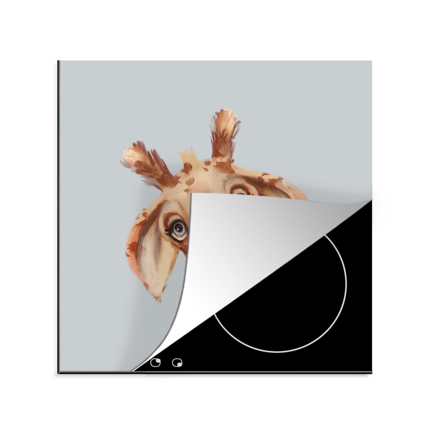 küche cm, 78x78 Herdblende-/Abdeckplatte Ceranfeldabdeckung, Vinyl, Arbeitsplatte für (1 - Giraffe tlg), Dschungel MuchoWow Tier, -