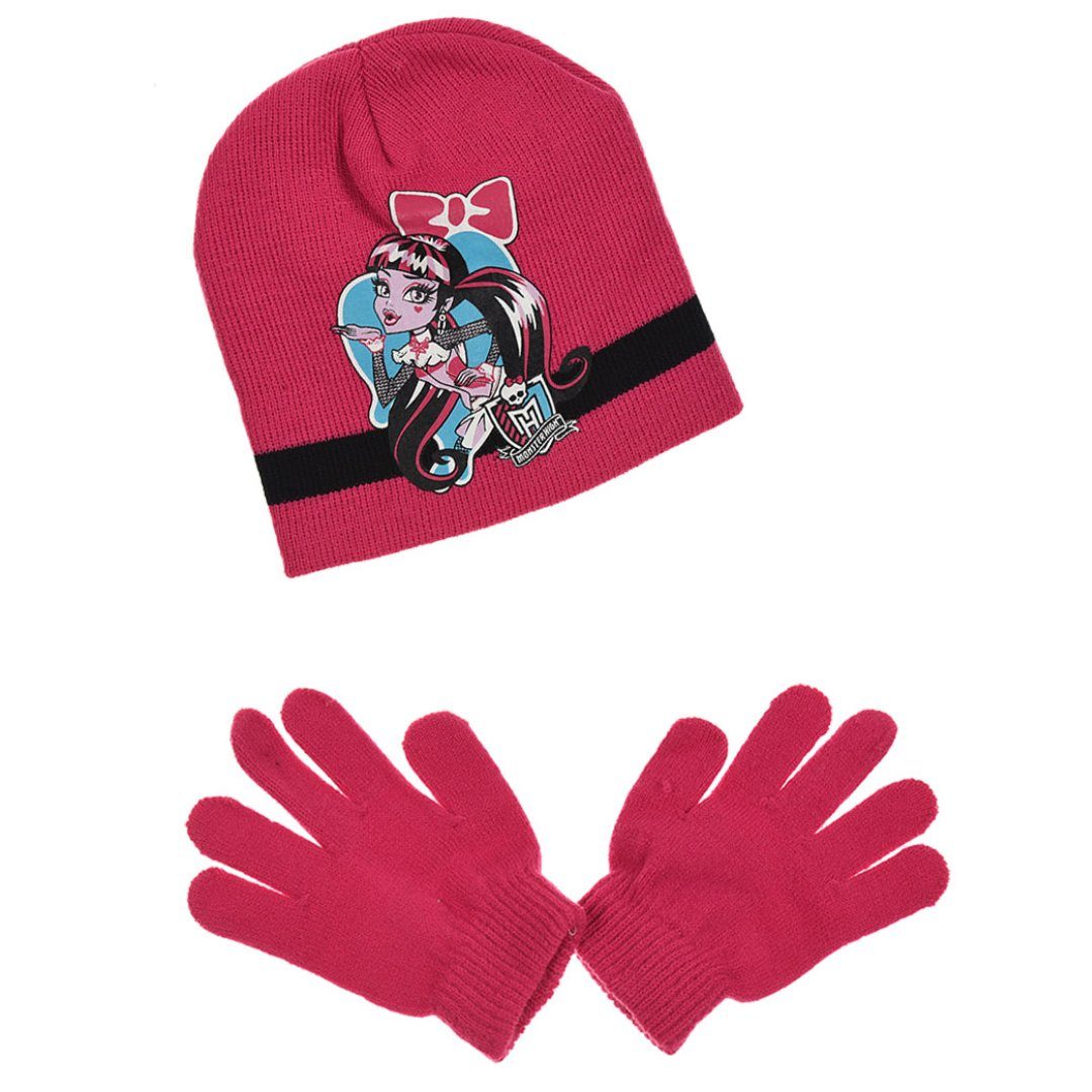 Monster High Schlupfmütze Monster High Girls 2tlg Set Kinder Herbst Wintermütze Handschuhe Gr. 52 bis 54