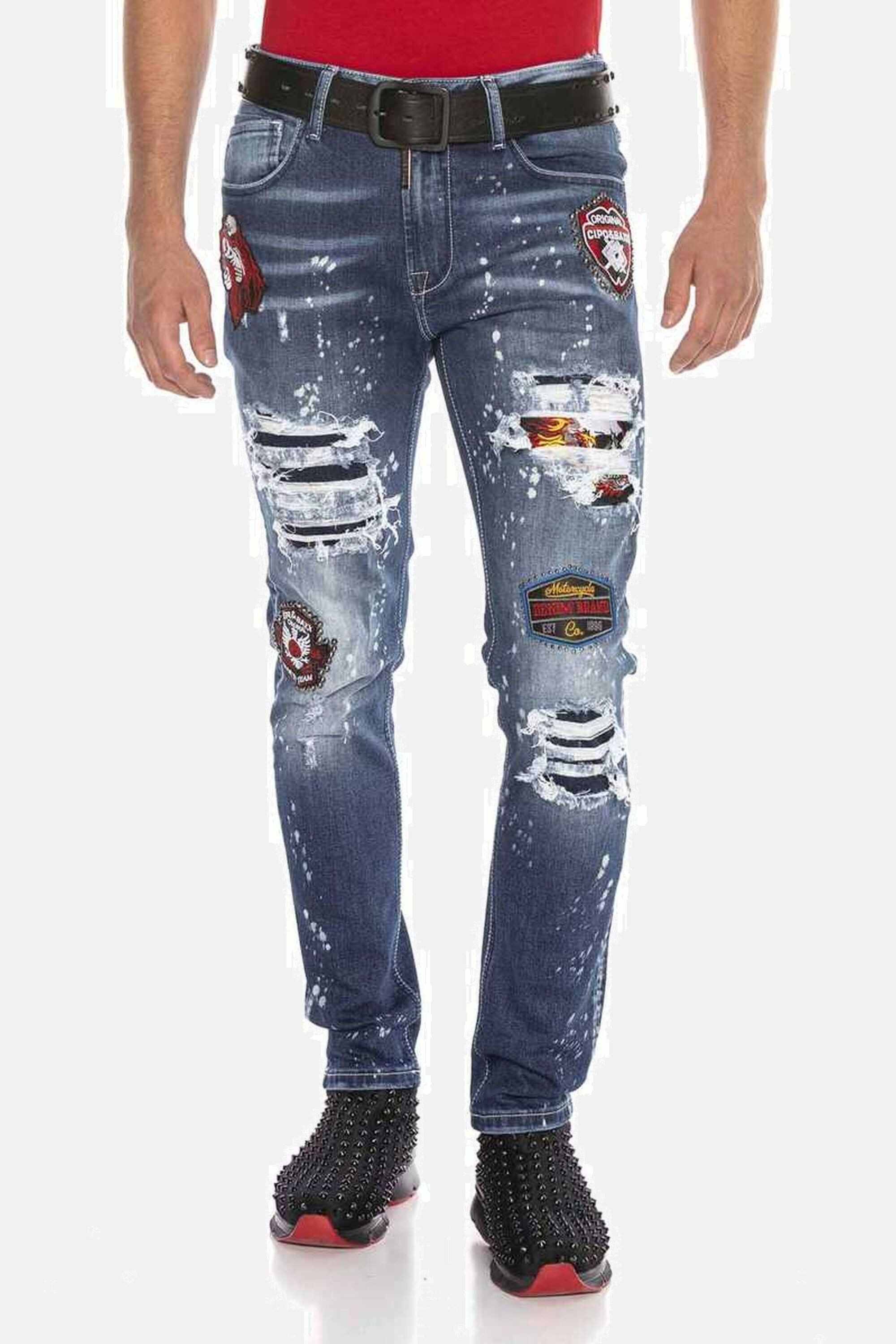 Cipo & Baxx Straight-Jeans DENIM bequeme Jeans im angesagten Patchwork-Styl günstig online kaufen