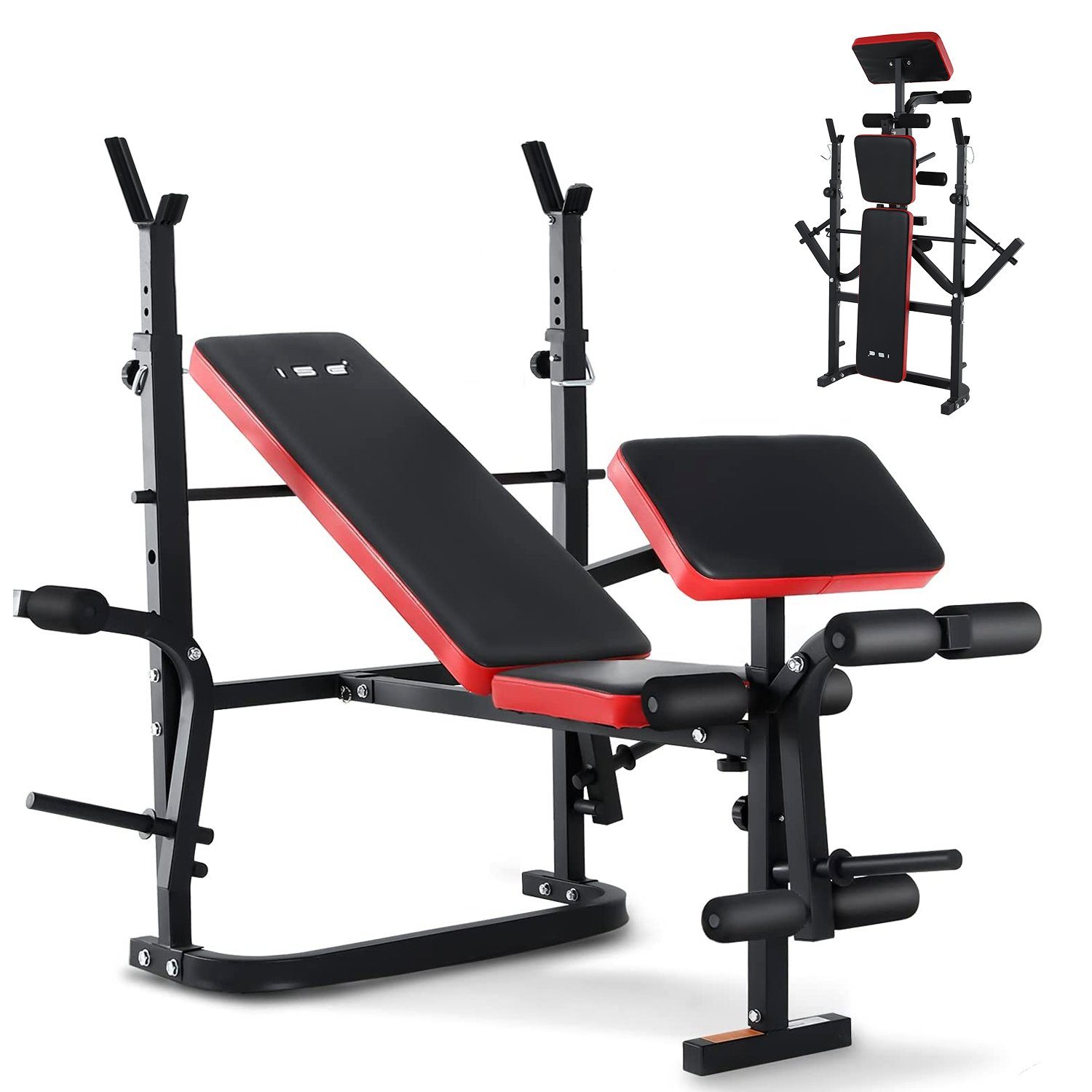 ISE Hantelbank ISE Multifunktional Trainingsbank Hantelbank verstellbar Klappbar mit Beincurler Semi-Pro Haushalt Fitnessgeräter für Kniebeuge Bankdrücken Rumpfbeuge belastet 120kg SY-5430B