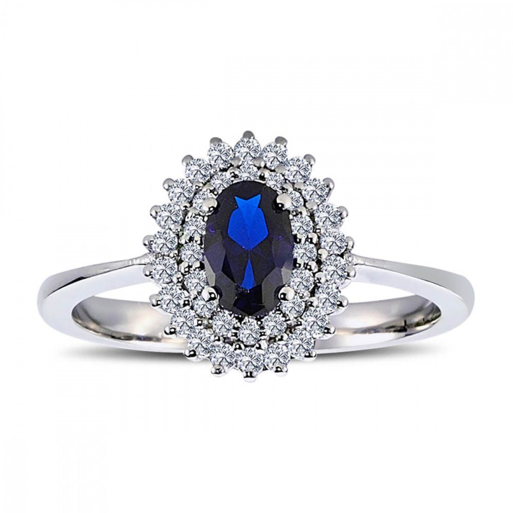 EinStein Diamant Diamantring Diamant Oval Saphir Entourage Halo Ring 14 Karat Weißgold