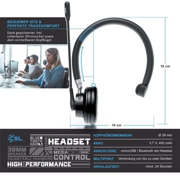 CSL Wireless-Headset (Multipoint; freisprechen; für Auto, LKW, Computer, VoIP, Call Center & Handys, Bluetooth 4.1, Kopfhörer mit flexiblem hochklappbarem Mikrofon, kabellos, leicht)