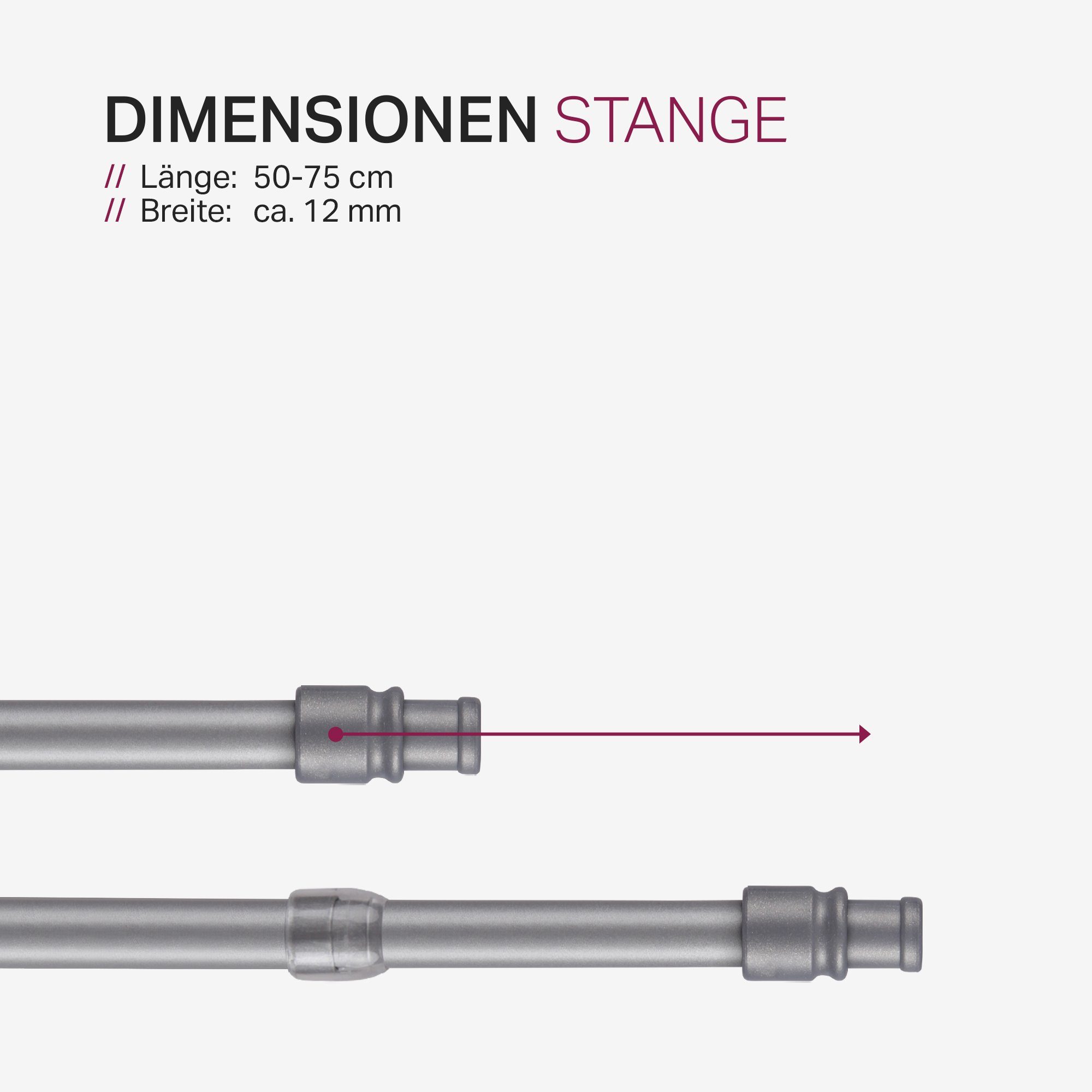 Cafehausstange Klemmträger Bestlivings, - Klemmstange 225cm zum geklemmt, ausziehbar geklebt, Cafehausstangen Edelstahl, mm, / Träger inkl. kleben Silber Gardinenstange und schrauben, 12, ausziehbar, Klemmträger 12 Klemmfix, geschraubt, Ø 50