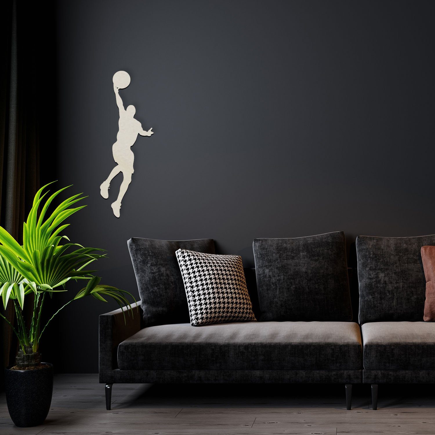 Namofactur LED Dekolicht Basketball Spieler - Dekoobjekt aus Holz mit Sport Motiv - Wand Lampe, Ohne Zugschalter, LED fest integriert, Warmweiß, Wanddekoobjekt Wohnzimmer Leuchte batteriebetrieben