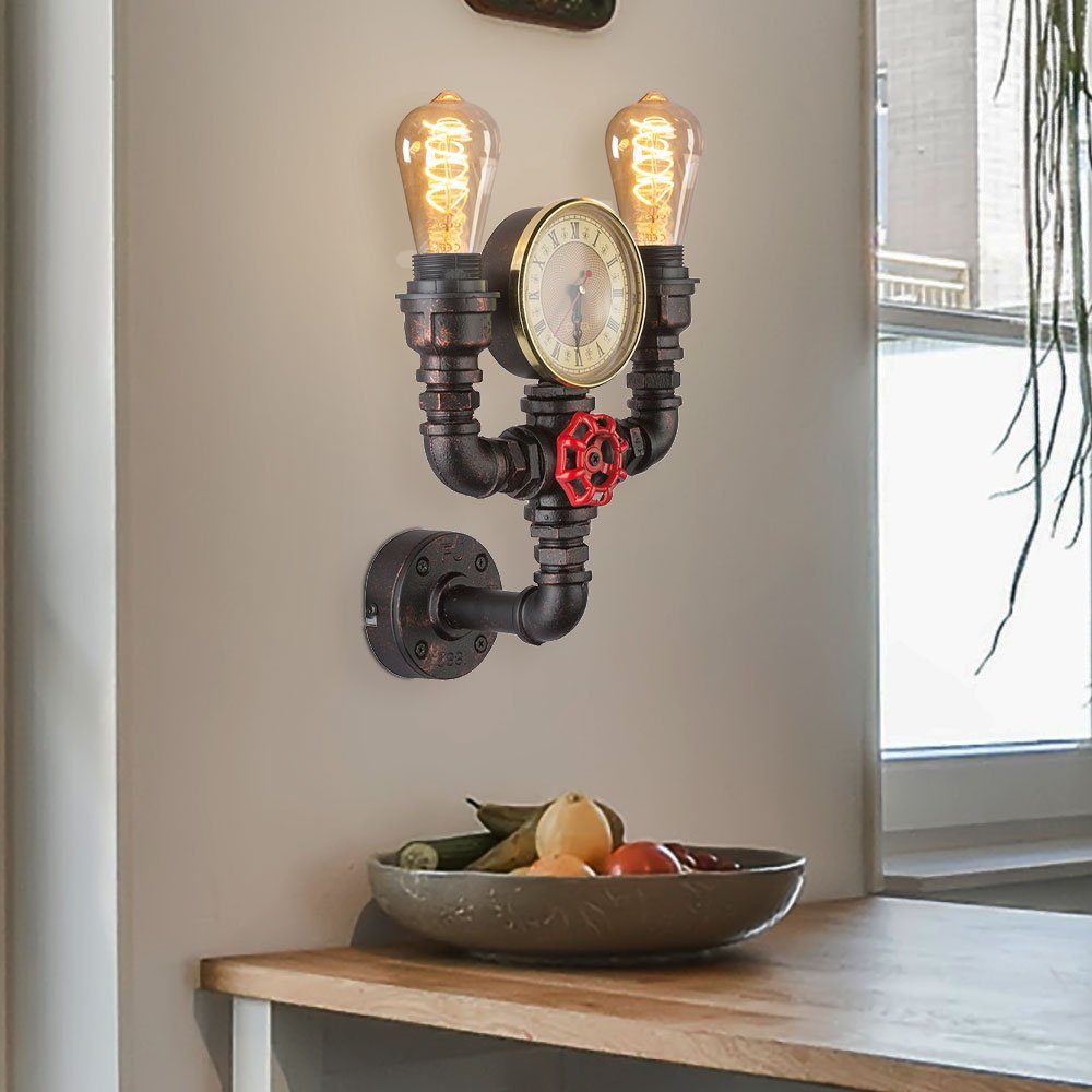 Wandleuchte, Warmweiß, LED Zimmer Rohr Wand etc-shop Quartz Flur- inklusive, Leuchtmittel Leuchte Wasser Wohn Uhr schwarz