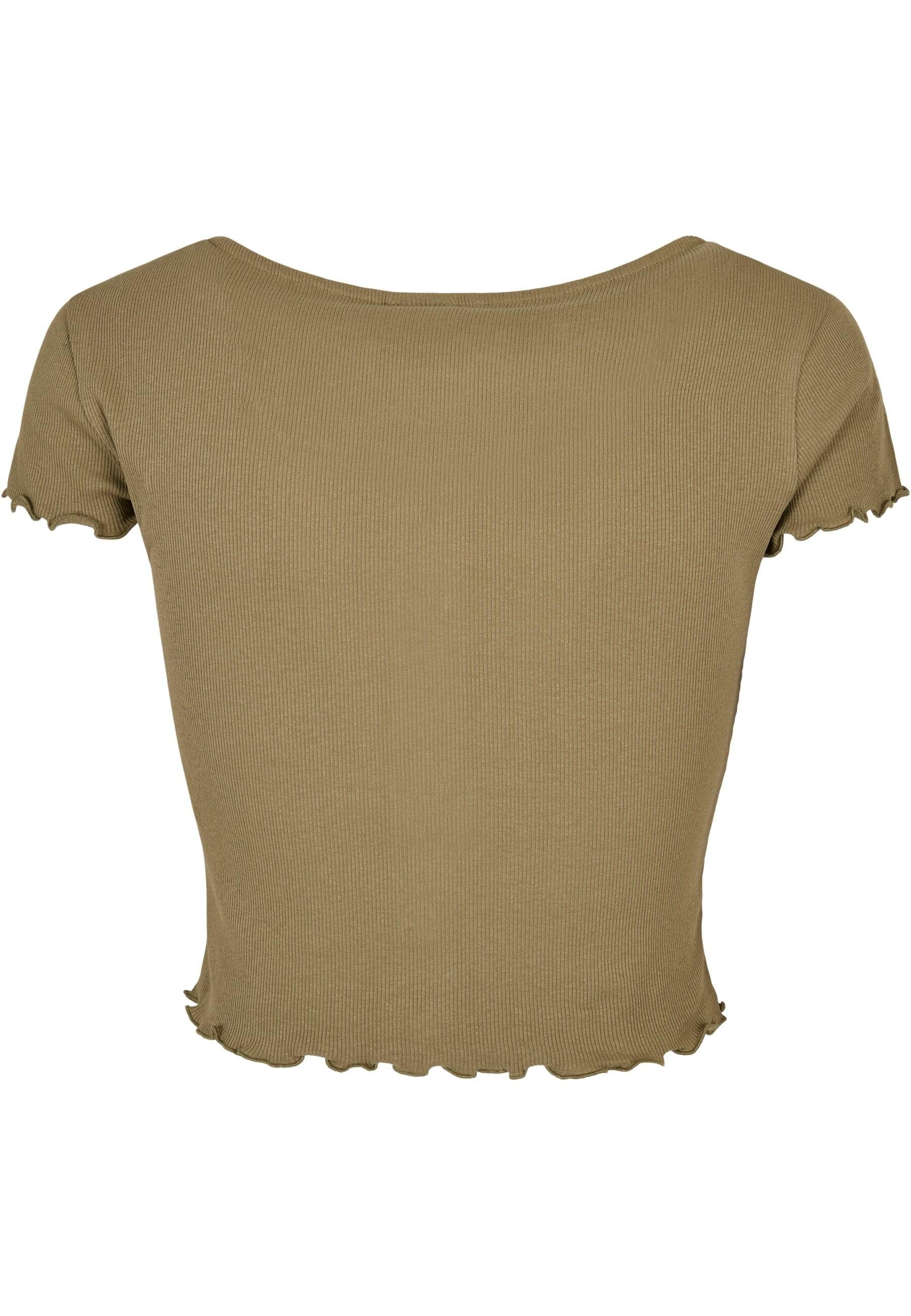 Cropped Tee Rib CLASSICS (1-tlg) khaki Button Damen URBAN Ladies Shirtjacke Up