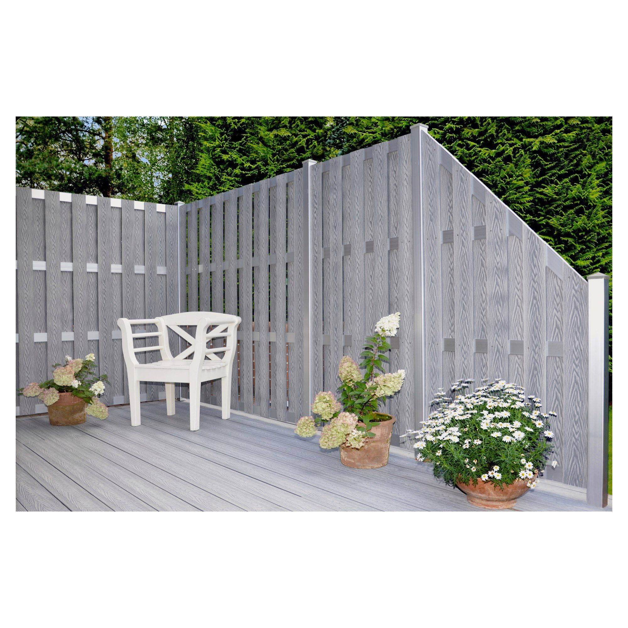 Gartenzaun DALIAN-Serie silbergrau / WPC Sichtschutzzaun