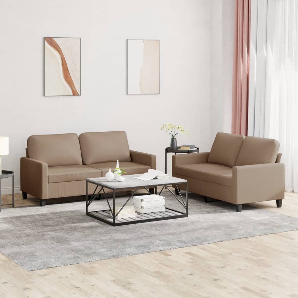 vidaXL mit Kissen Kunstleder Sofagarnitur 2-tlg. Cappuccino-Braun Sofa