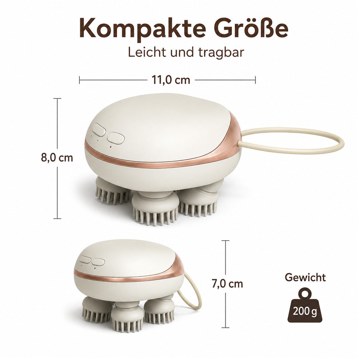 pedete Massagegerät Kopfmassagegerät Massagegerät elektrisches mit 4 Massageköpfen, geräte Scalp Massager Abnehmbare Silikonköpfe, kopfhaut massagebürste Anti-S – Bild 5 von 5