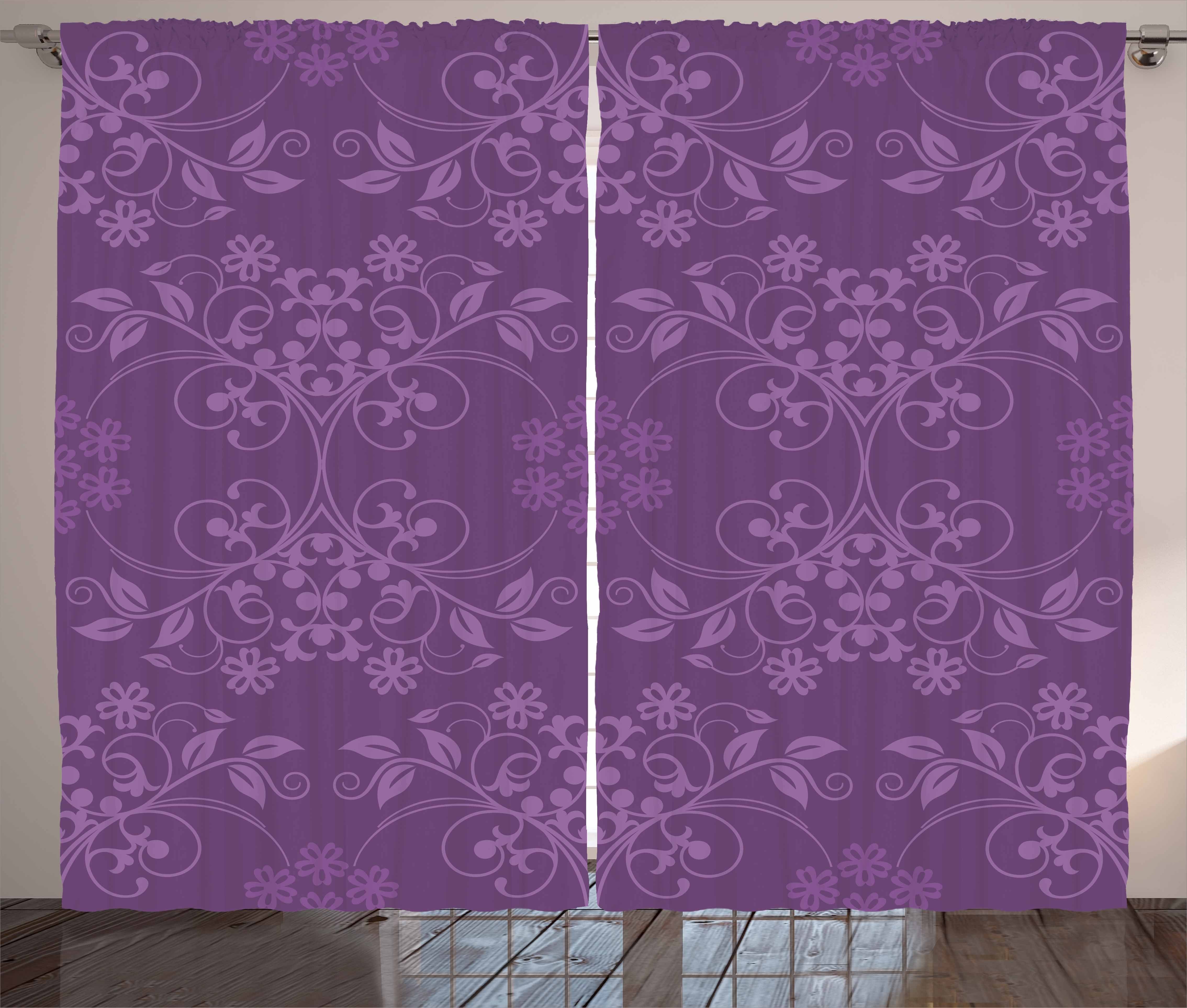 Gardine Schlafzimmer Kräuselband Vorhang mit Schlaufen und Haken, Abakuhaus, Aubergine Anordnung Ornament