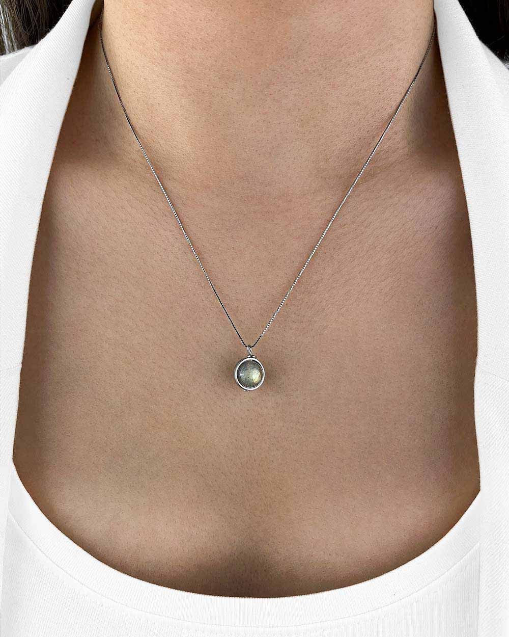 DANIEL CLIFFORD Kette mit Anhänger 'Luna' Damen Halskette Silber 925 Mondstein-Anhänger (inkl. Verpackung), größenverstellbare Silberkette 40cm - 45cm