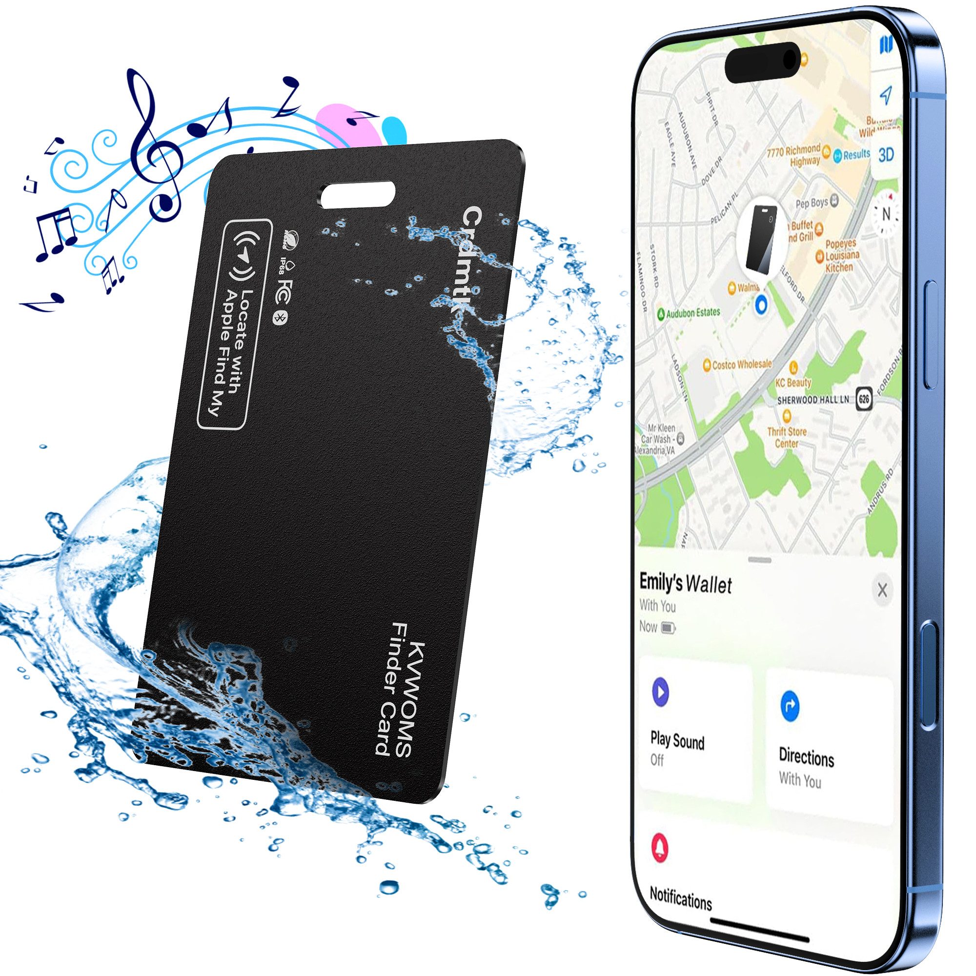 Geldbörsen-Tracker-Karte,Air Tag Geldbörsenfinder,IP68 wasserdicht GPS-Tracker