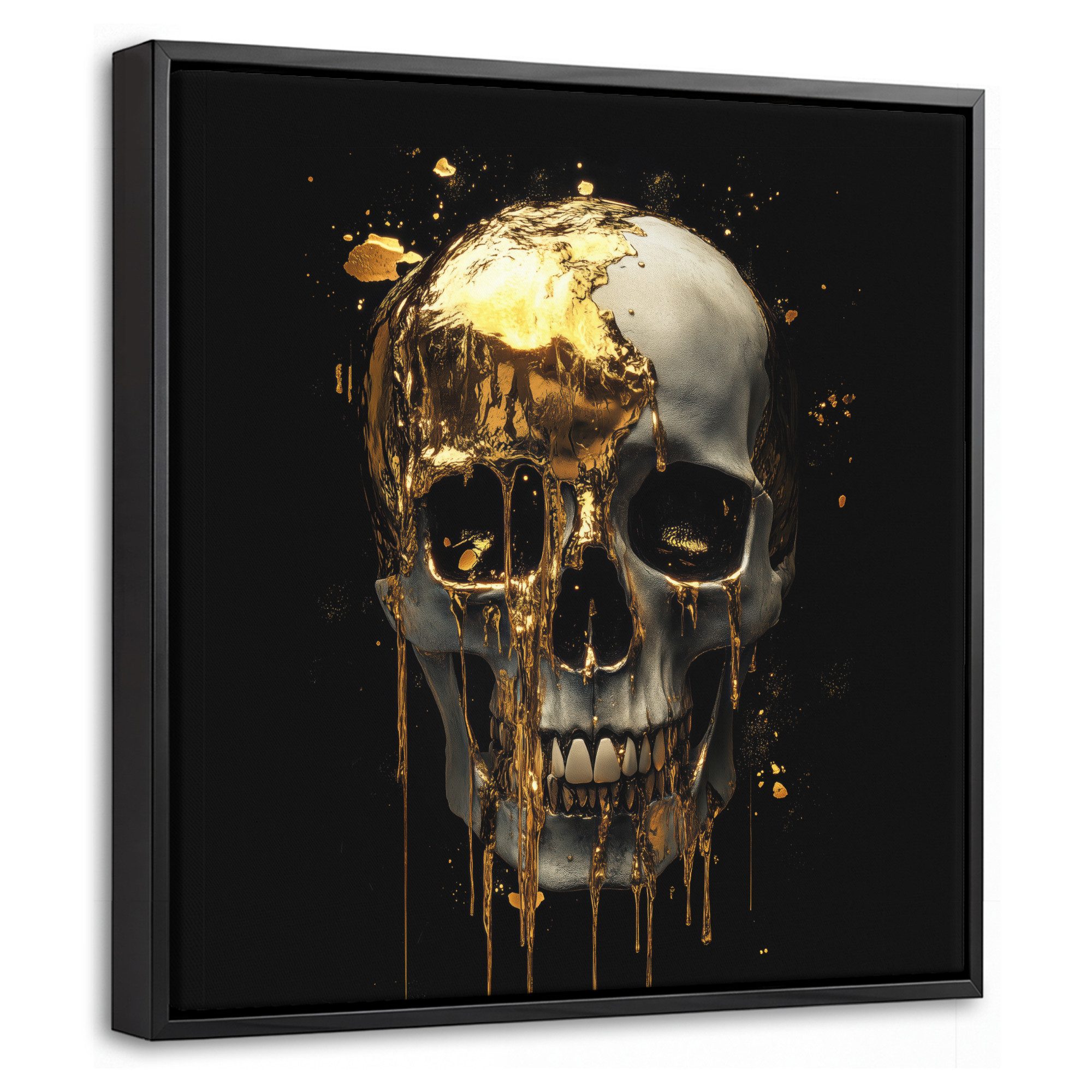 OneMillionCanvasses® Leinwandbild mit Rahmen - Gold - Abstrakt - Totenkopf - Kunst, Fotodruck (1 St), Leinwand Bilder Klein, Wand Dekoration Aesthetic 20x20cm