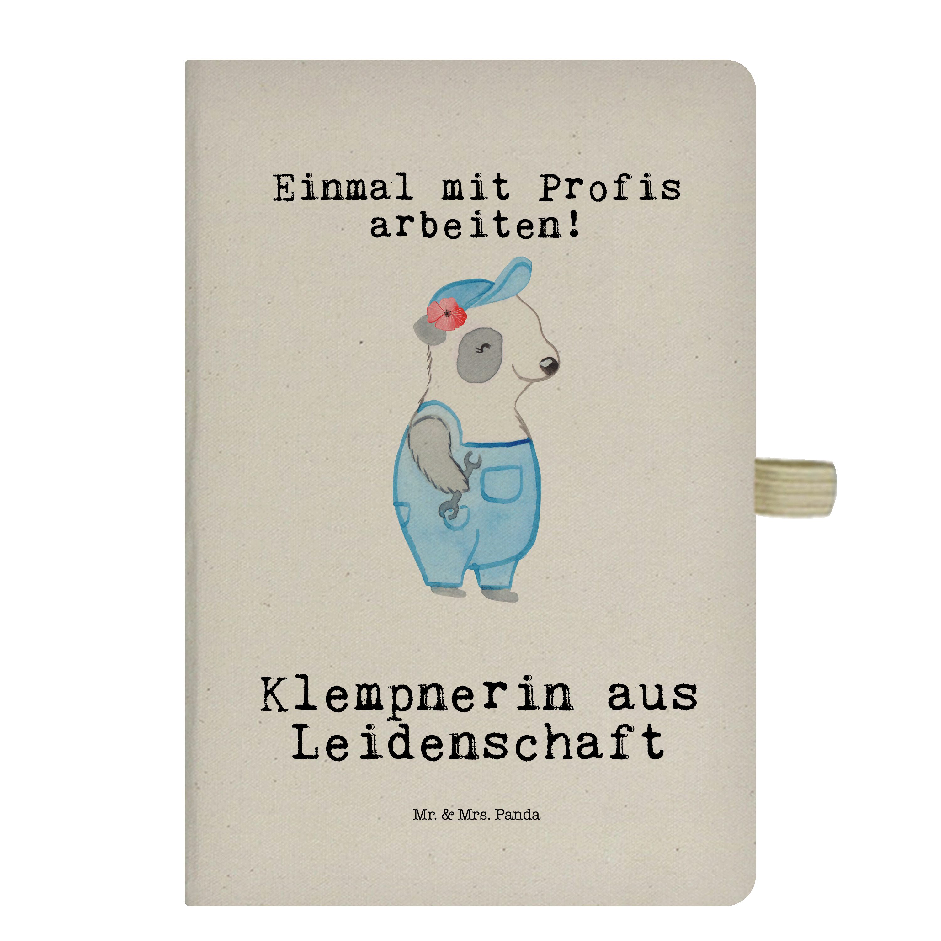 Mr. & Mrs. Panda Notizbuch Klempnerin aus Leidenschaft - Transparent - Geschenk, Danke, Schreibb Mr. & Mrs. Panda
